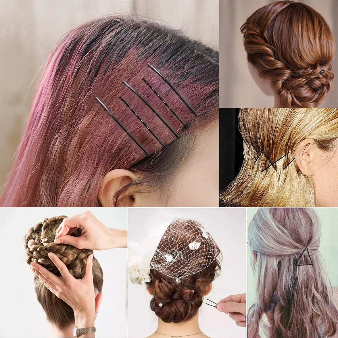 Laicky Forcine, 200 pezzi le forcine Nero Forcine per capelli con scatola per donna Lady Girls Kids Onda Molletta Fermaglio per capelli Accessori per capelli (Nero, 5.2CM)