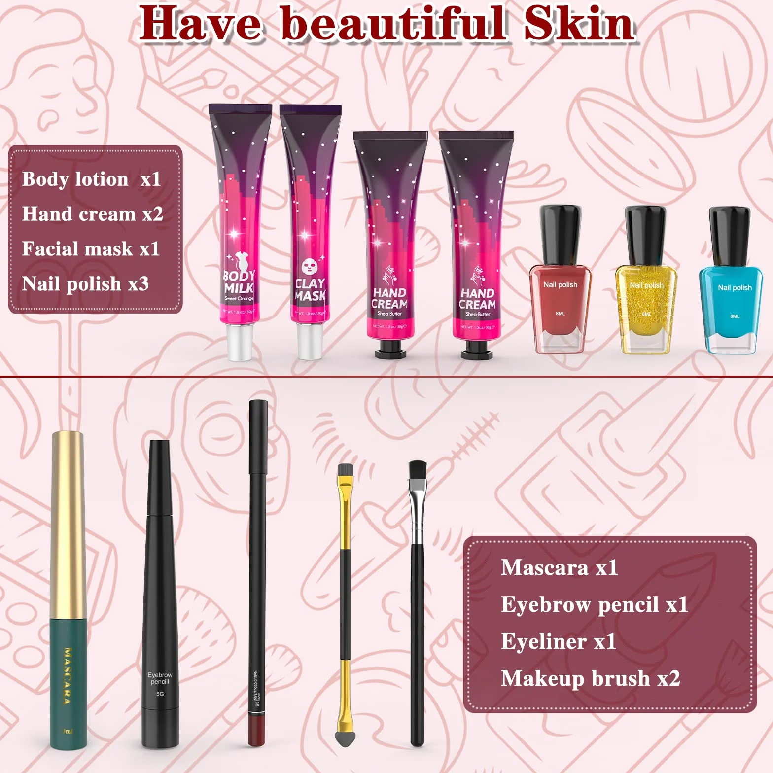 Calendario dell'Avvento Beauty 2025, Calendario Avvento Make-up, Set di Trucchi da 24 pezzi per Occhi, Viso, Labbra e Unghie, Calendario Conto alla Rovescia Natale Idea Regalo per Amanti, Amici