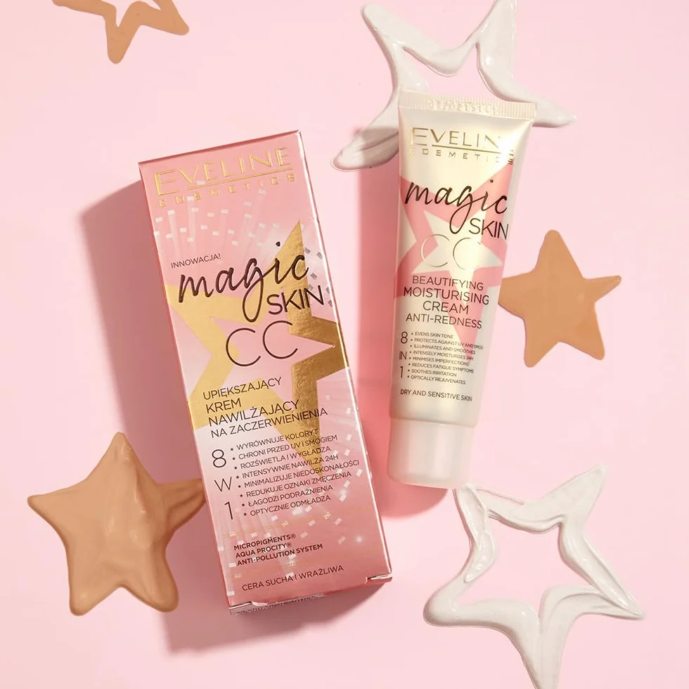 Eveline Cosmetics Magic Skin CC Crema di Bellezza Idratante per Rossori 8-in-1 con Acido Ialuronico e Vitamina E, 50ml
