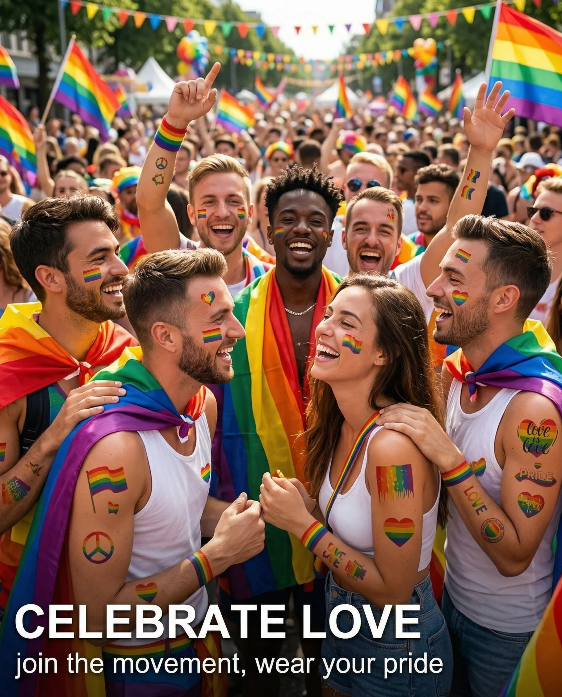 Tatuaggi Temporanei Arcobaleno 10 Fogli | Pride Impermeabili Lunga Durata per Parate, Festival, Feste LGBT | Viso, Corpo, Uomini, Donne, Bambini