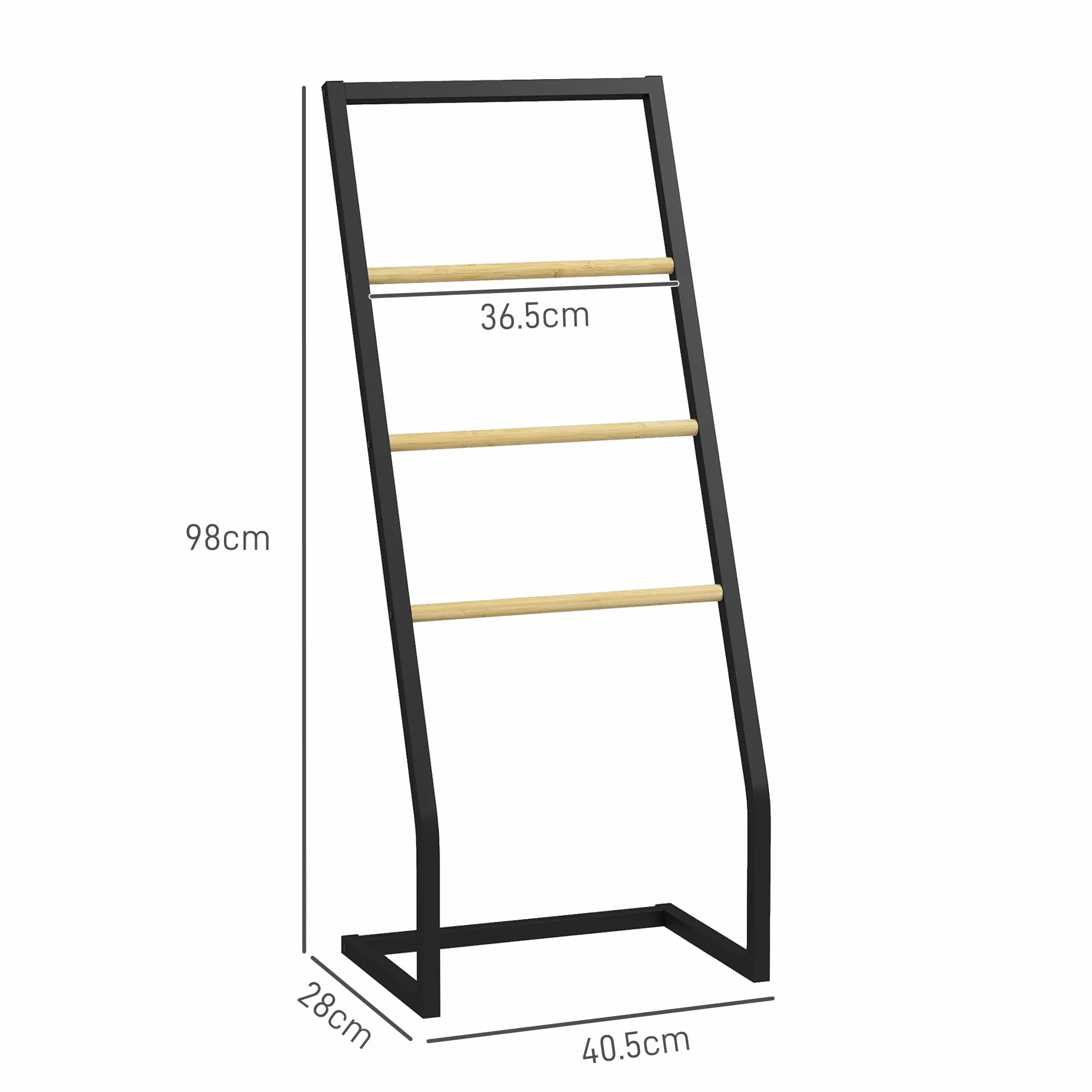 HOMCOM Portasciugamani a 4 Livelli in Acciaio e Bambù, 40.5x28x98 cm, Nero