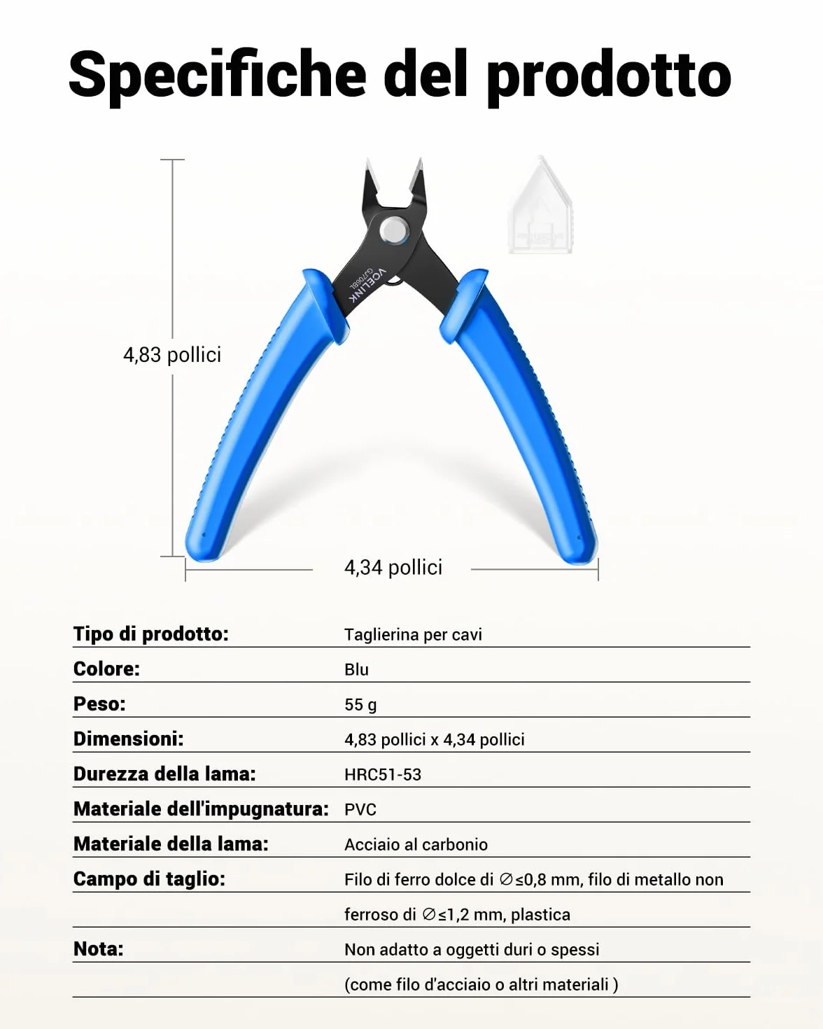 VCELINK Tronchese Diagonali di Precisione per Filo di Rame 0-1,2 mm Blu