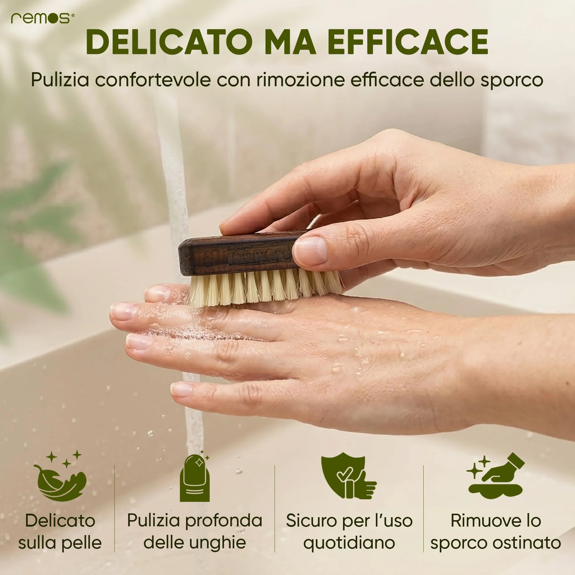 REMOS Spazzola da viaggio mini con setola naturale in legno di faggio termico