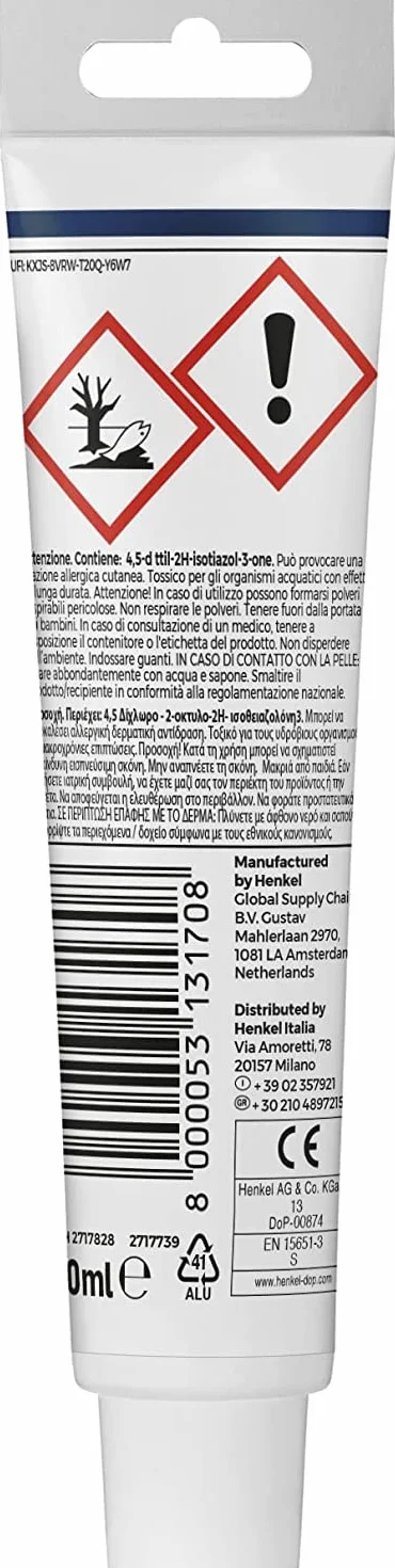 Pattex Original Silicone Bianco Sigillante Bagno Cucina Resistente alla Muffa Impermeabile 50 ml