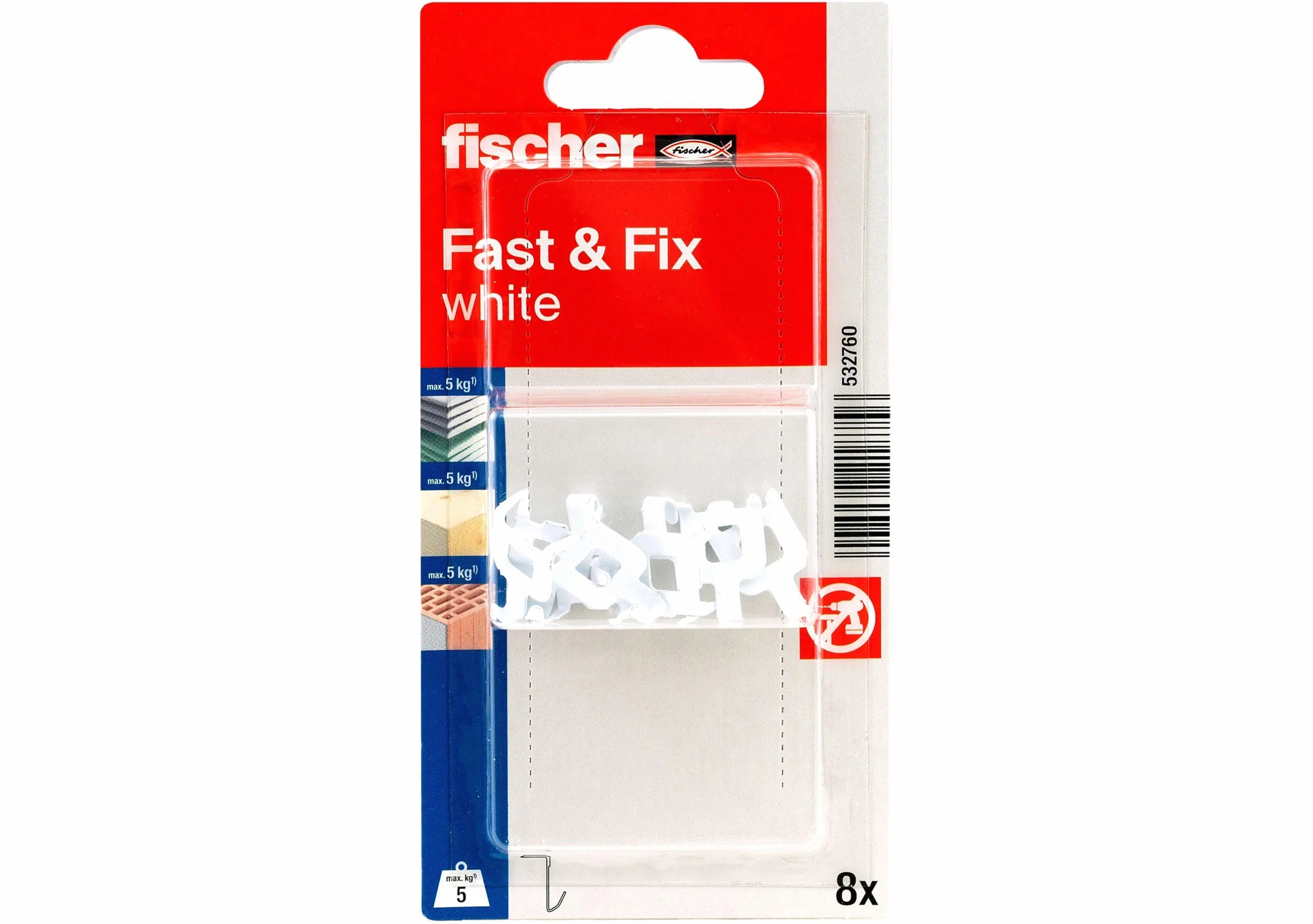 Fischer Fast&Fix Fissa Quadri Ganci Cartongesso Appendere Quadri Installazione Rapida 8 Pezzi Bianco