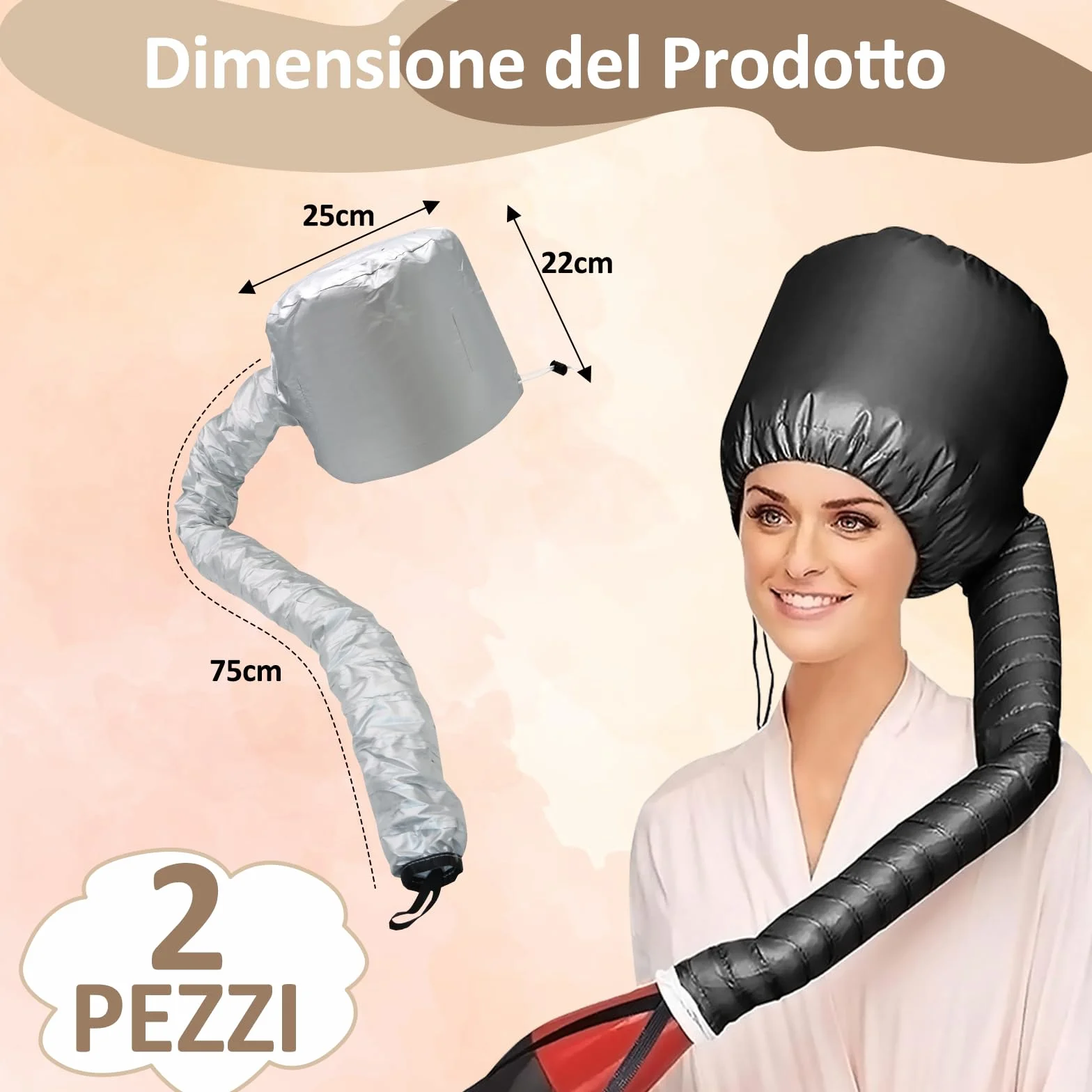 2 Pezzi Casco per Asciugatura Cuffia Asciugacapelli, Cuffia Casco Asciugacapelli per Ricci per Phon per Uso Domestico, Asciugatura