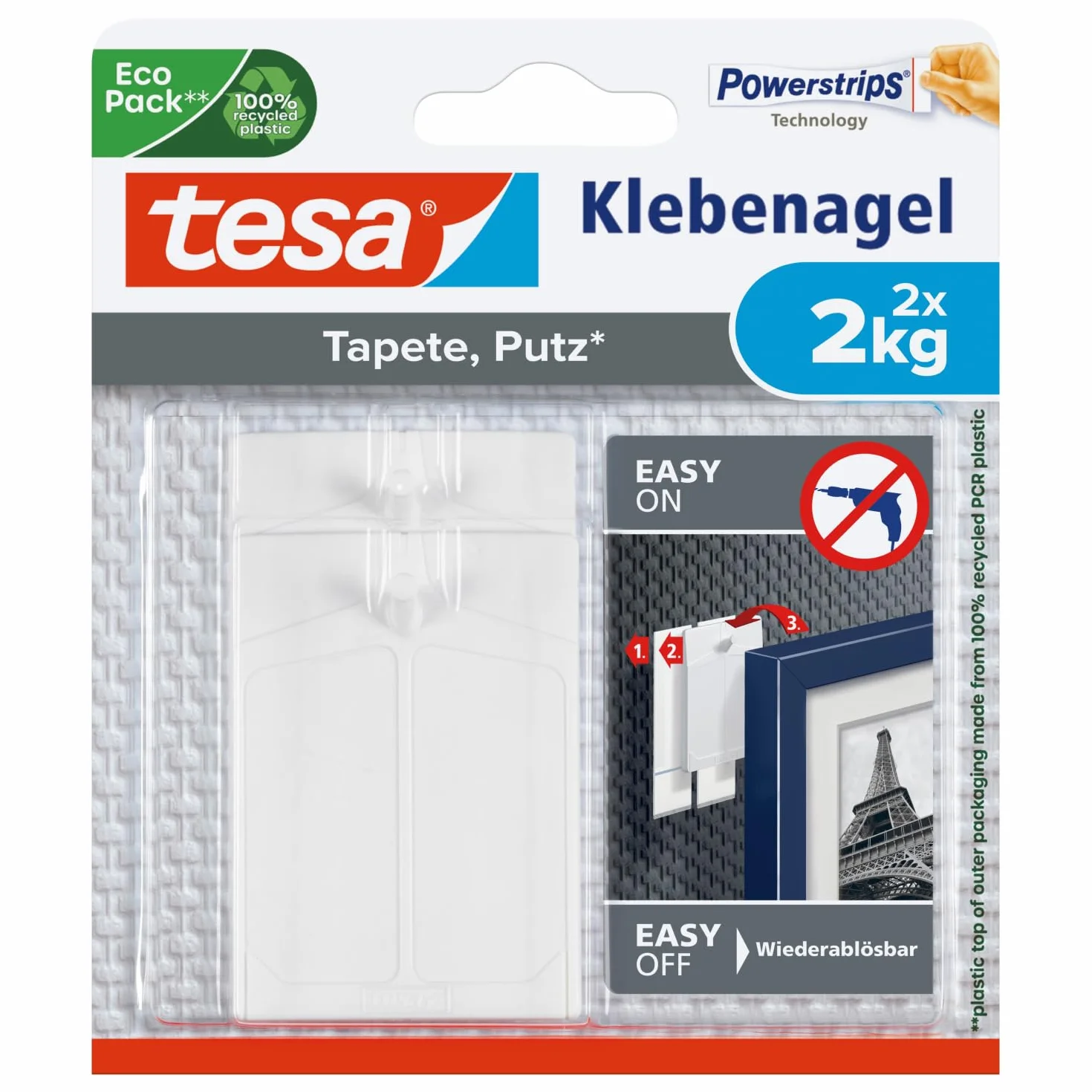 tesa Chiodo Adesivo 2kg Bianco per Carta da Parati Intonaco Set 2 Pezzi