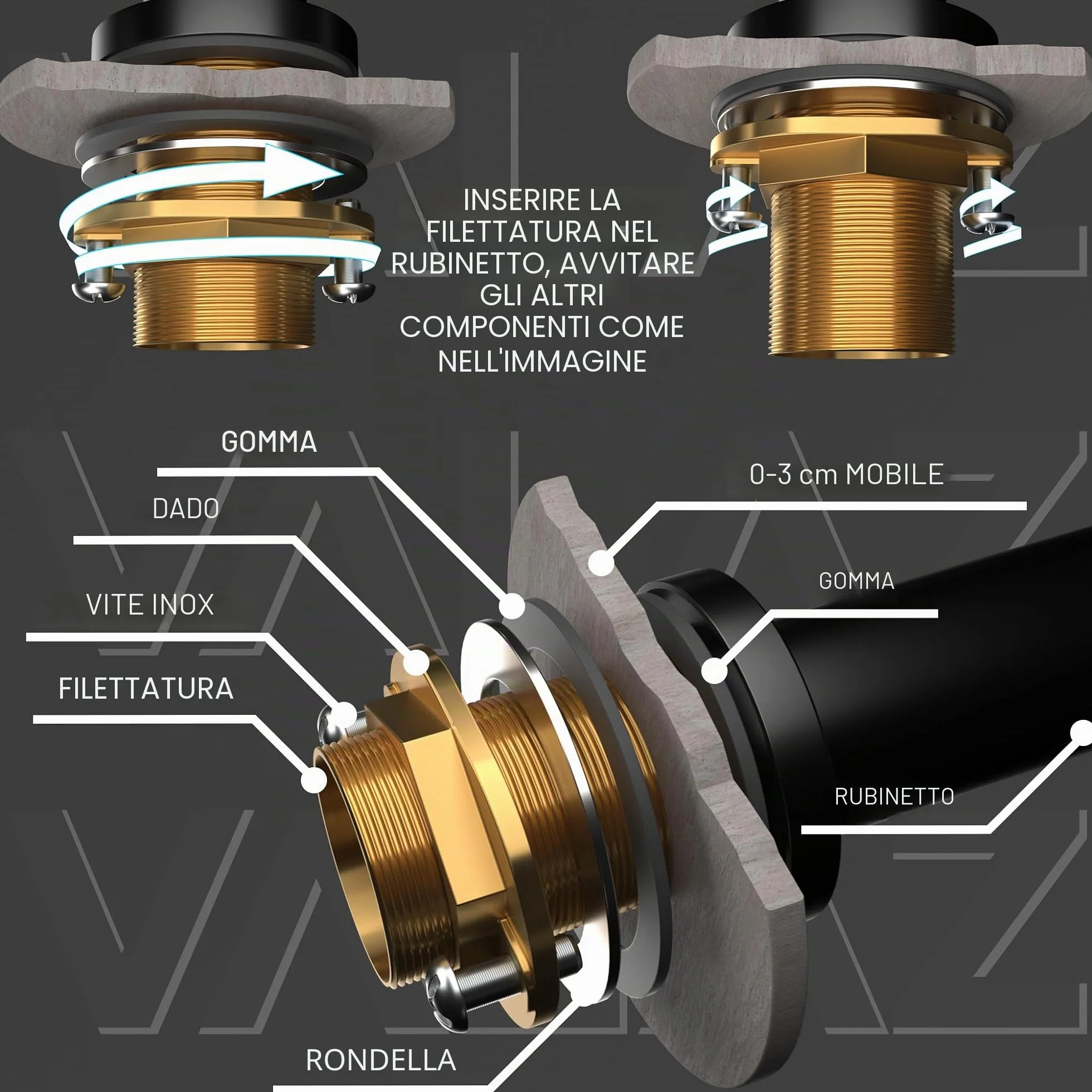 VALAZ Rubinetto Bidet Dorato Spazzolato PVD | Miscelatore Lavabo Bagno Acqua Fredda e Calda, Ottone Inossidabile Curvo Serie Jabalón