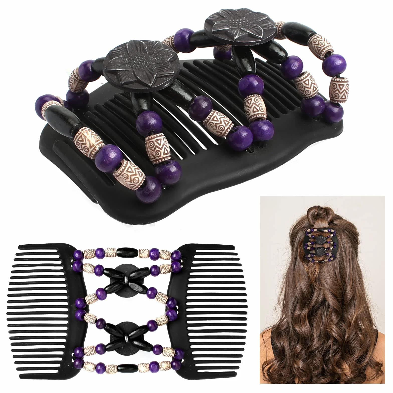 Dadabig 7 pettini per capelli con perline, magia, elastici, doppio pettine estensibile, per capelli africano, per donne e ragazze (7 stili)