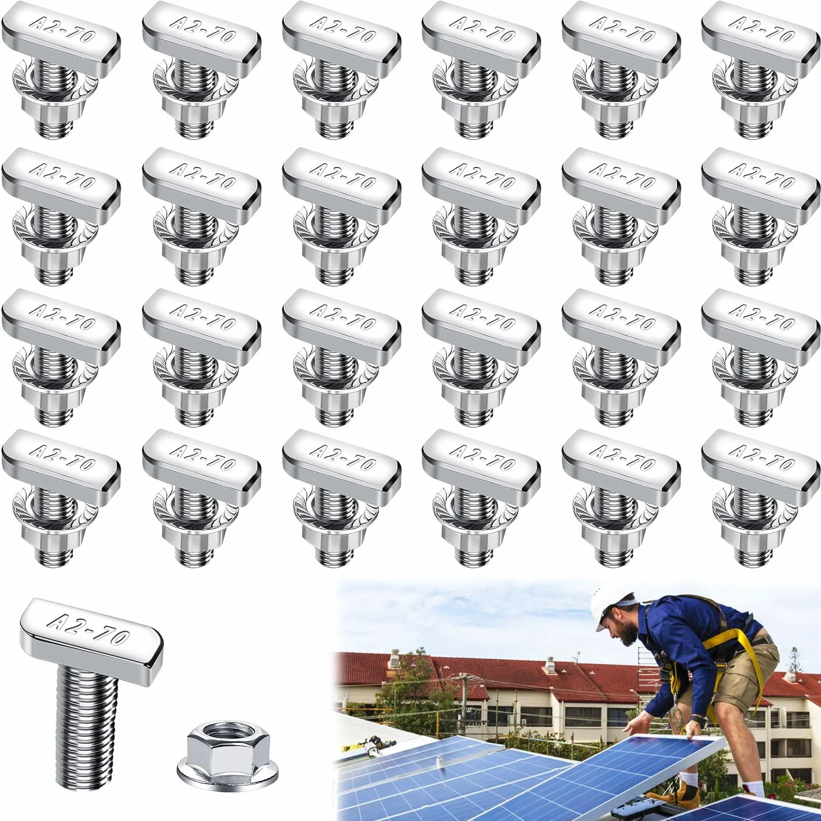 Viti a testa martello M10 x 25 mm acciaio inox per serra solare fotovoltaico