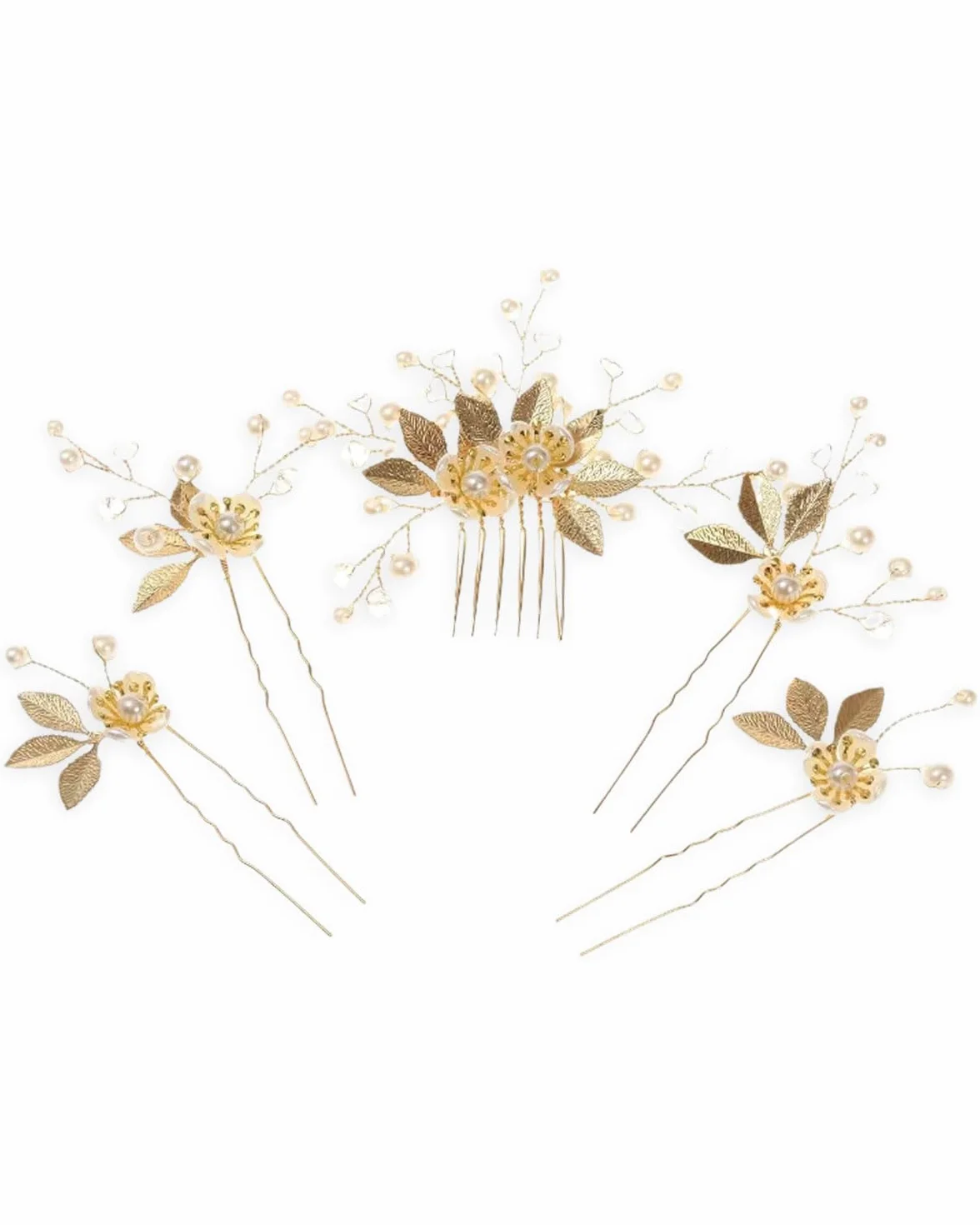5pcs Accessori da sposa Pettine Oro per Capelli da sposa, Forcina Fiore Di Perla, Nuziale Decorativo Cerchietto Festa di Nozze Capelli da Sera, Semplice e Generoso