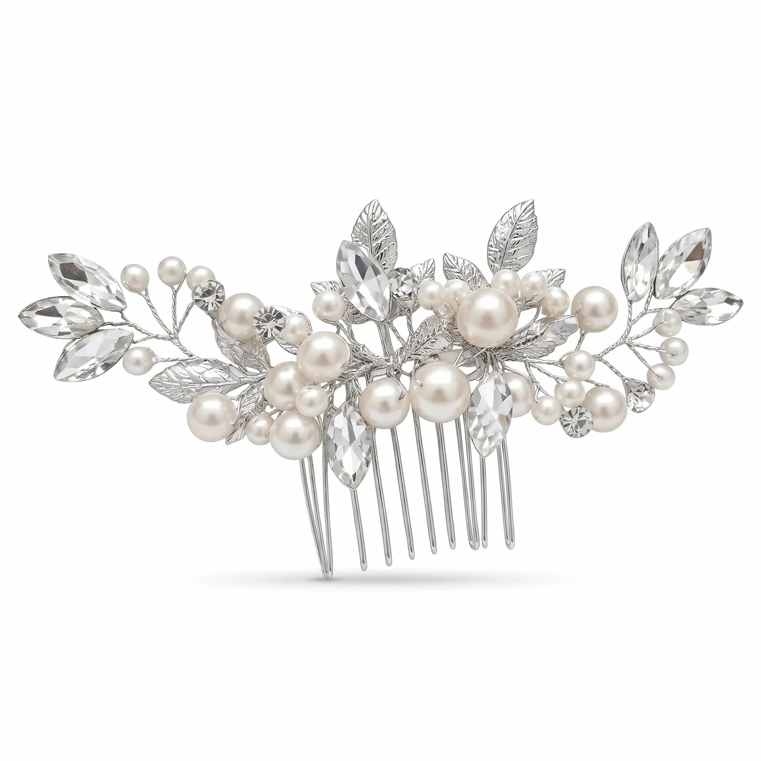 1 x Pettinino argentato per capelli da sposa, Pettine per Capelli da Sposa Fermaglio, Pettinino per capelli da sposa con perle argentate, con Perle Cristallo Accessori, Accessori Capelli Sposa