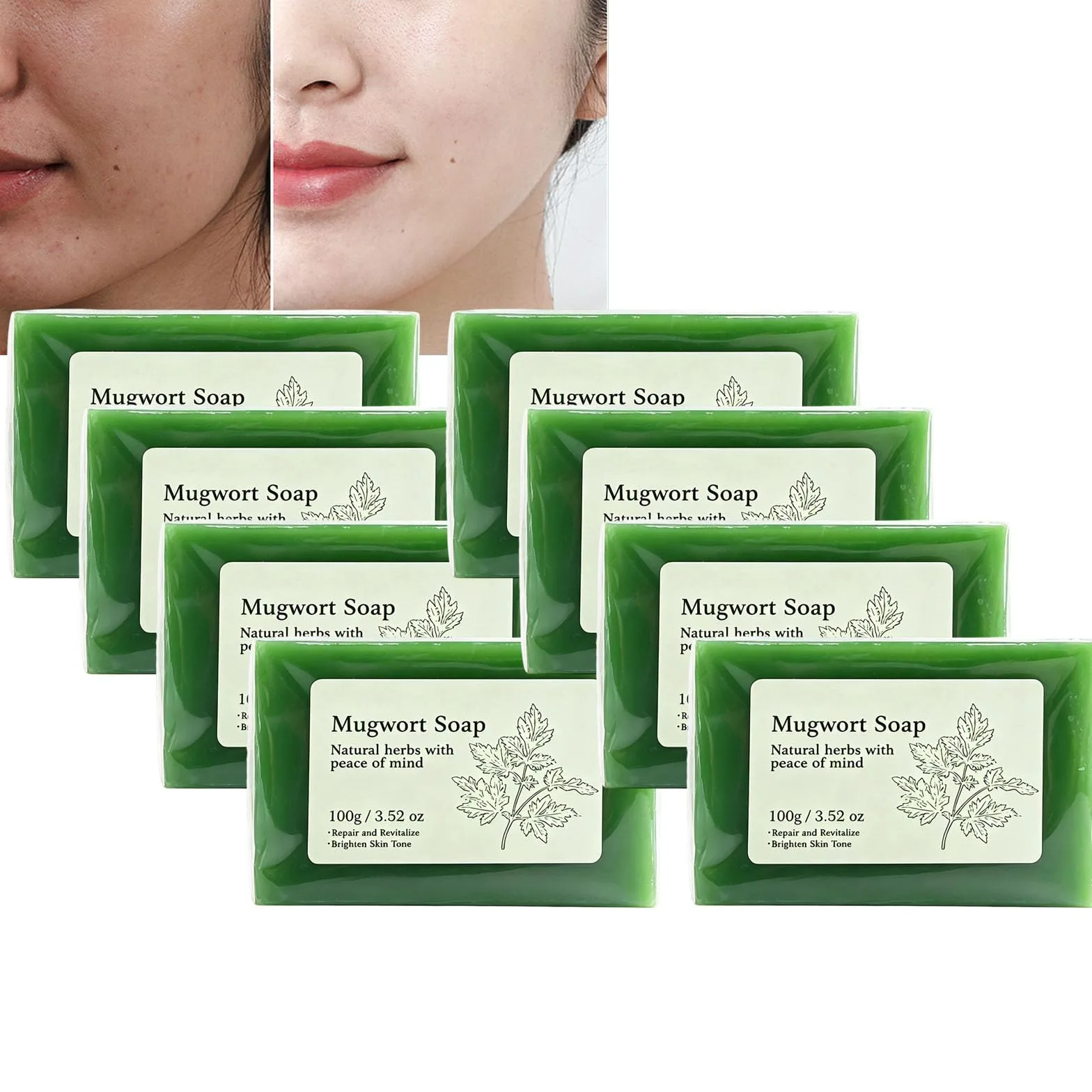 Mugwort, barra di sapone fatta a mano, barra di sapone puro, soap detergente rinfrescante, soap bar nutriente morbido per viso e corpo, bar Seife (8 pezzi)