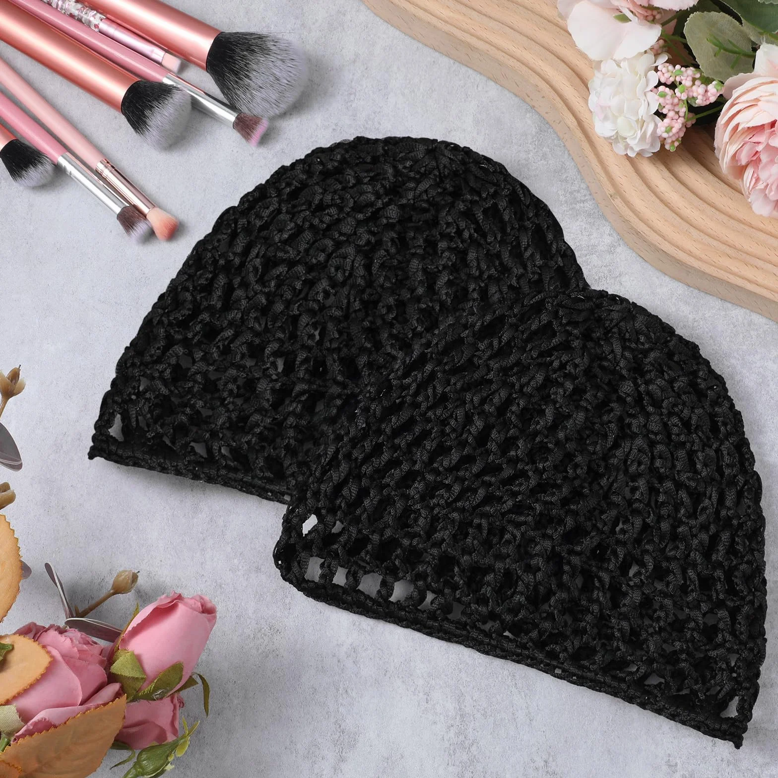 YUXIANLB Cuffia per capelli in maglia lavorata all'uncinetto, morbida rayon, traspirante, per dormire, doccia, trucco, copertura spessa, notte, casa, viaggi, accessori