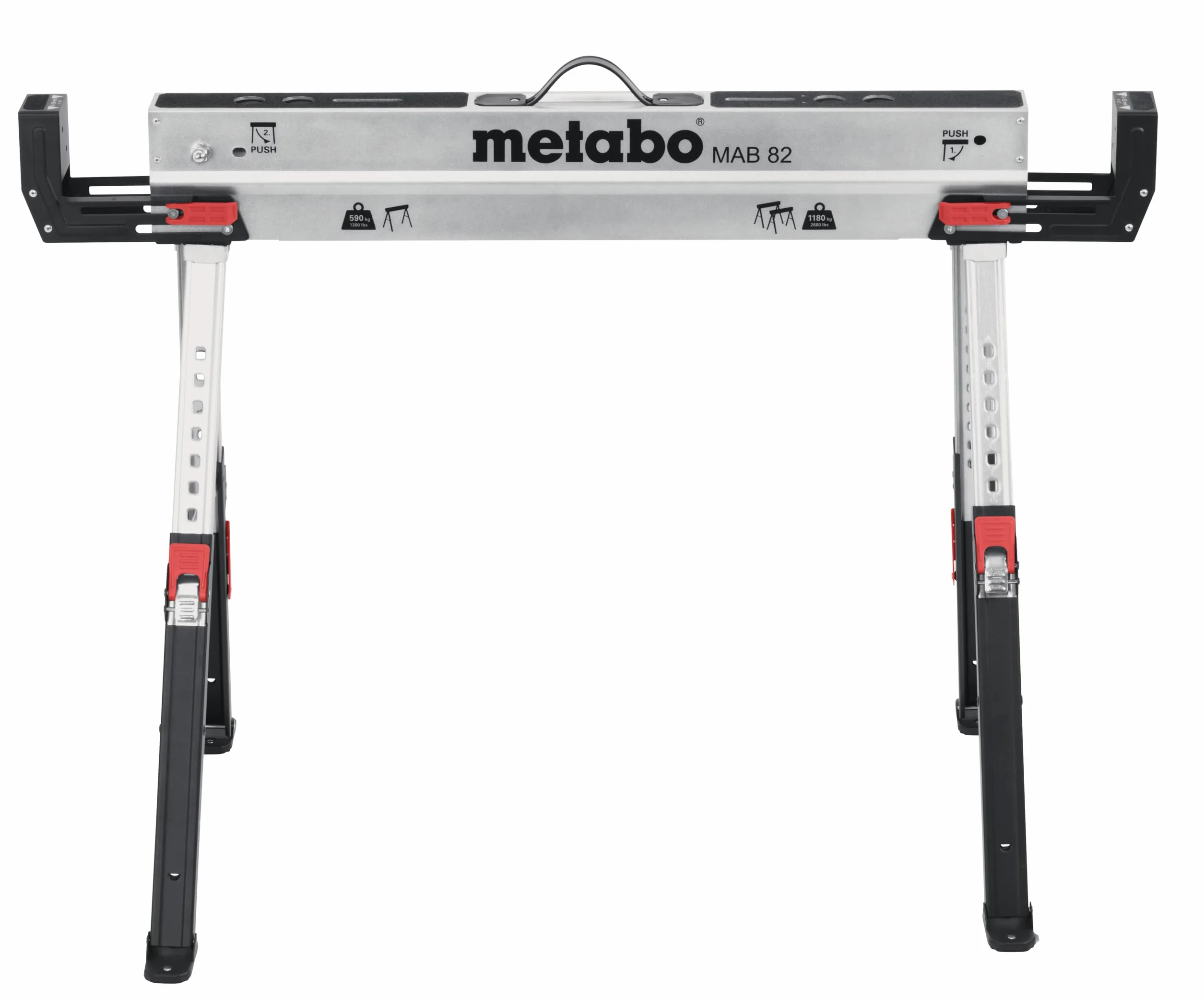Metabo MAB 82 Cavalletto da lavoro compatto pieghevole con maniglia trasporto gambe regolabili superficie zincata