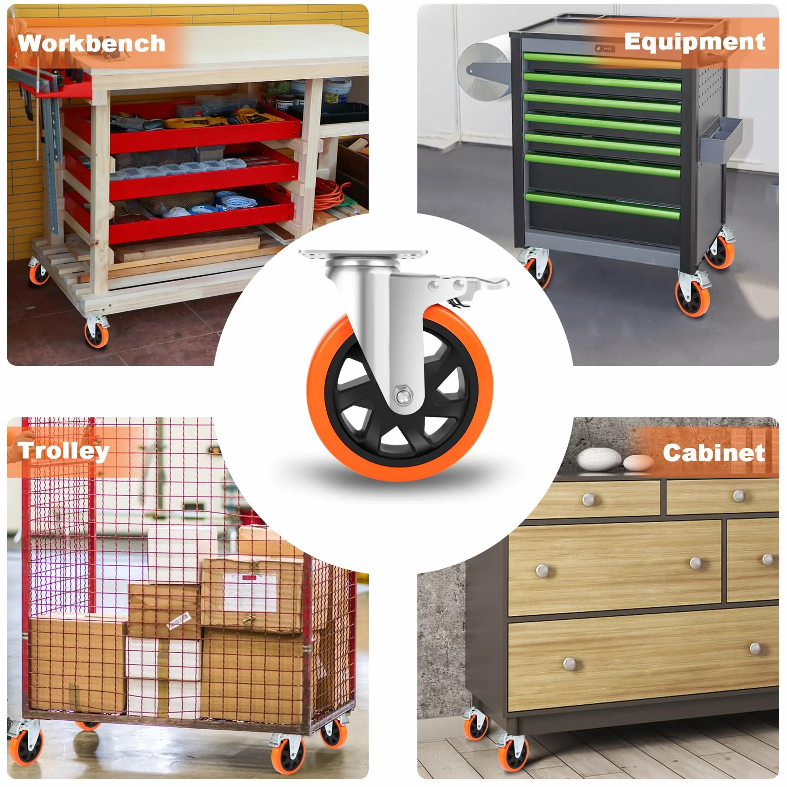 WEIBIDA 150mm Ruote per Mobili Pesanti con Freno, Capacità 1000kg, Set di 4