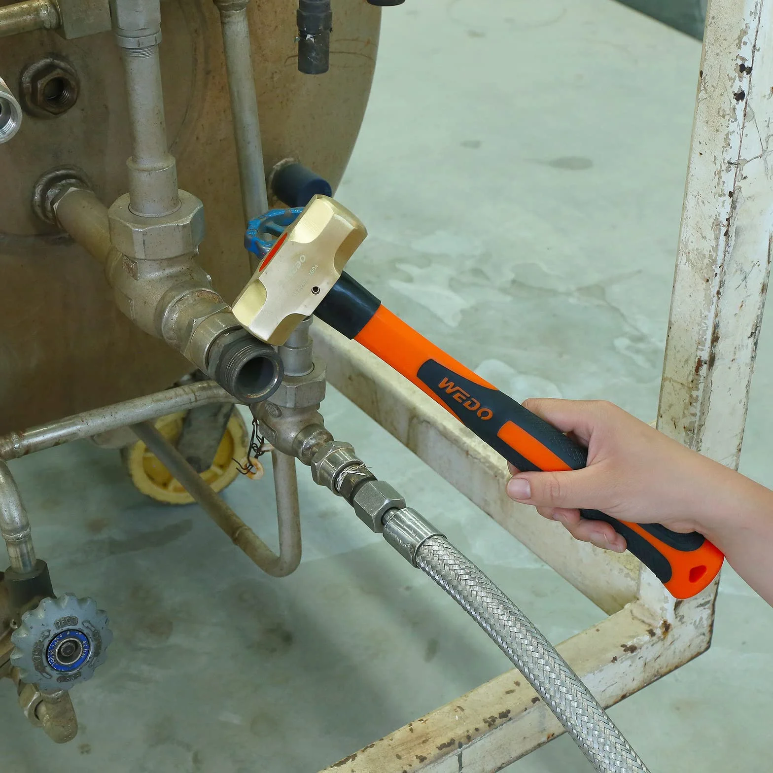 WEDO Martello in ottone con manico in fibra di vetro, non magnetico, 1 libbra, 300 mm, 12 pollici