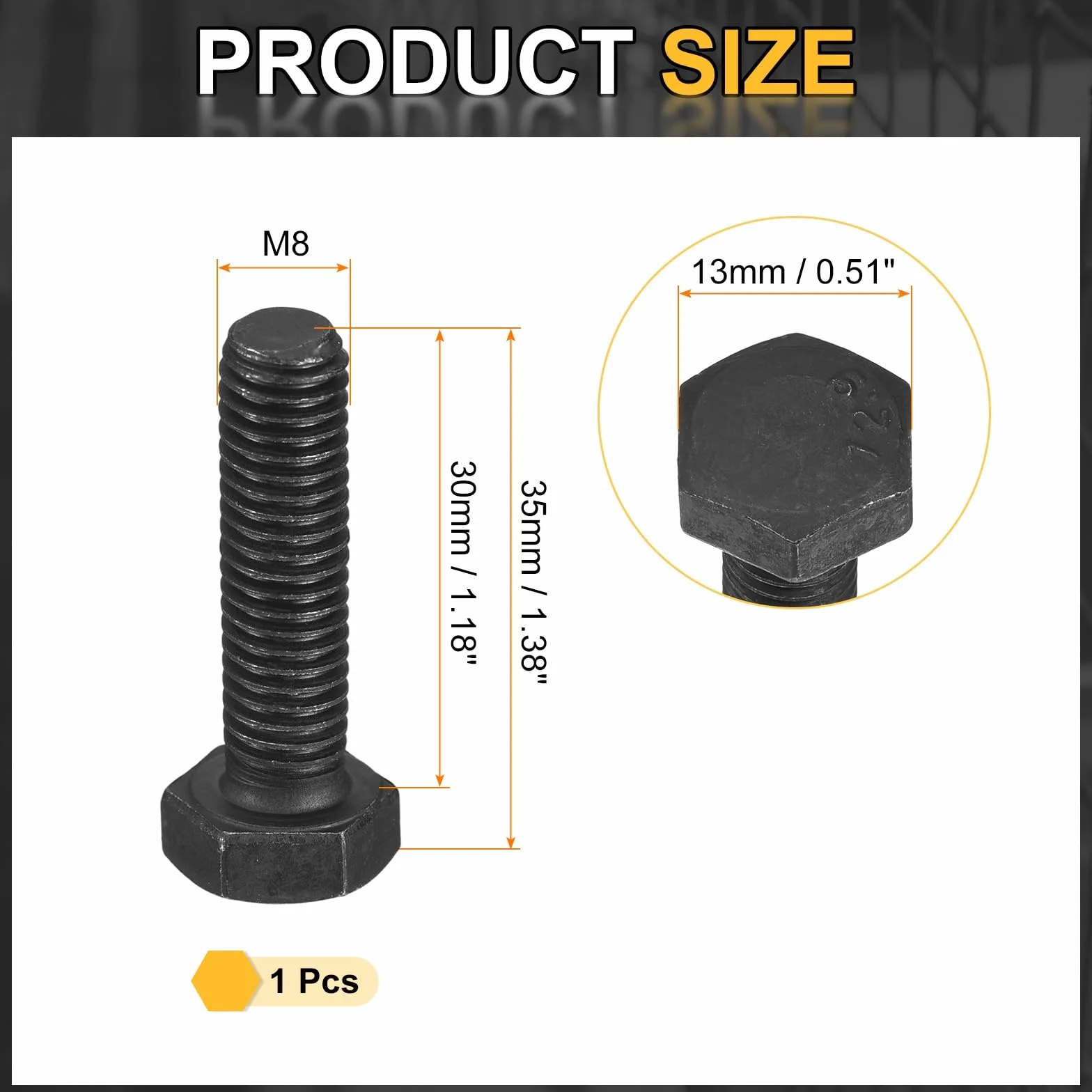 Bullone A Testa Esagonale M8-1.25 X 30mm Filettatura Sinistra Acciaio Al Carbonio Trattato Con Ossido Nero