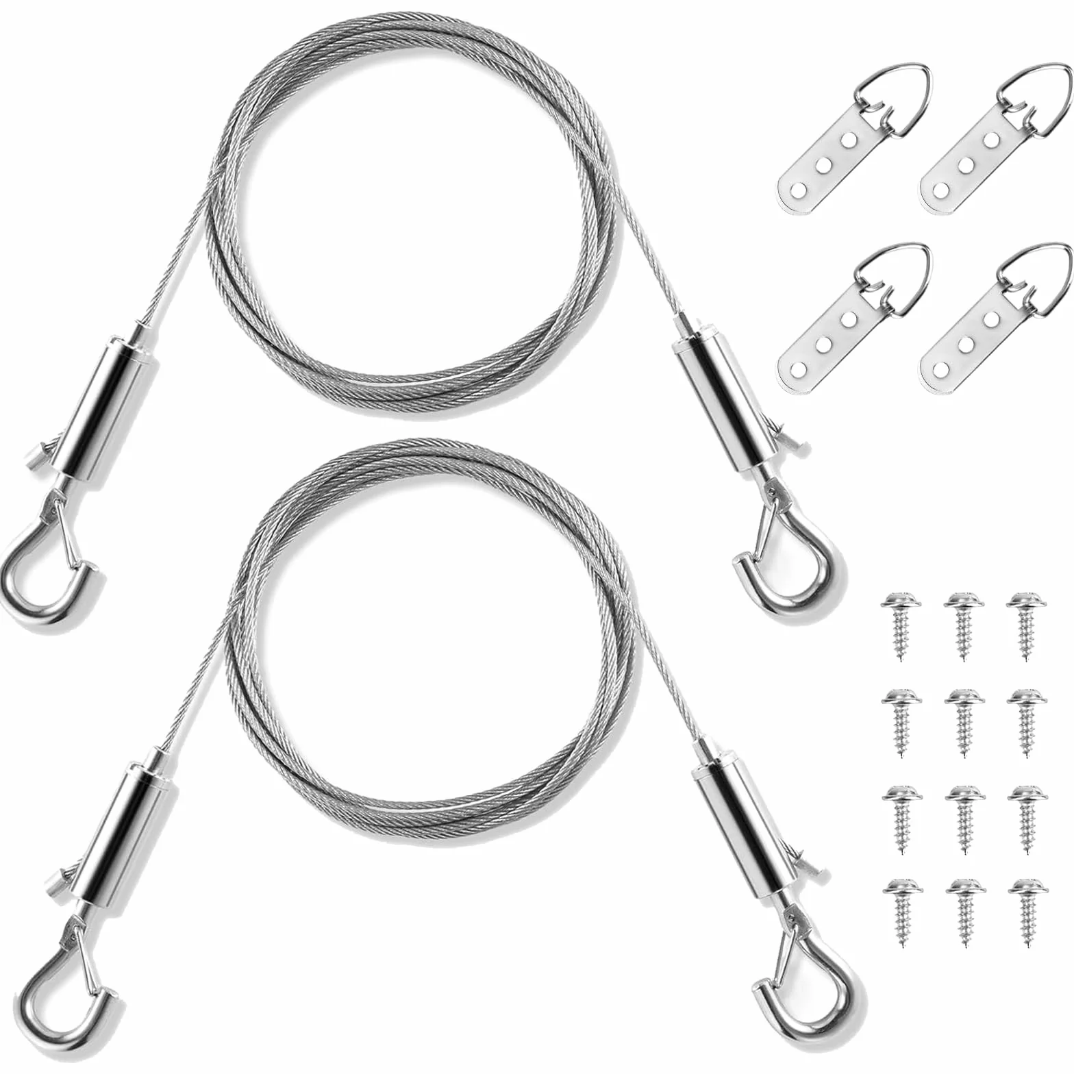 Kit Filo per Appendere Quadri, 2 Pezzi Cavo Regolabile 2m x 1mm, Ganci, Anelli a D, Viti, Corda Acciaio Inossidabile