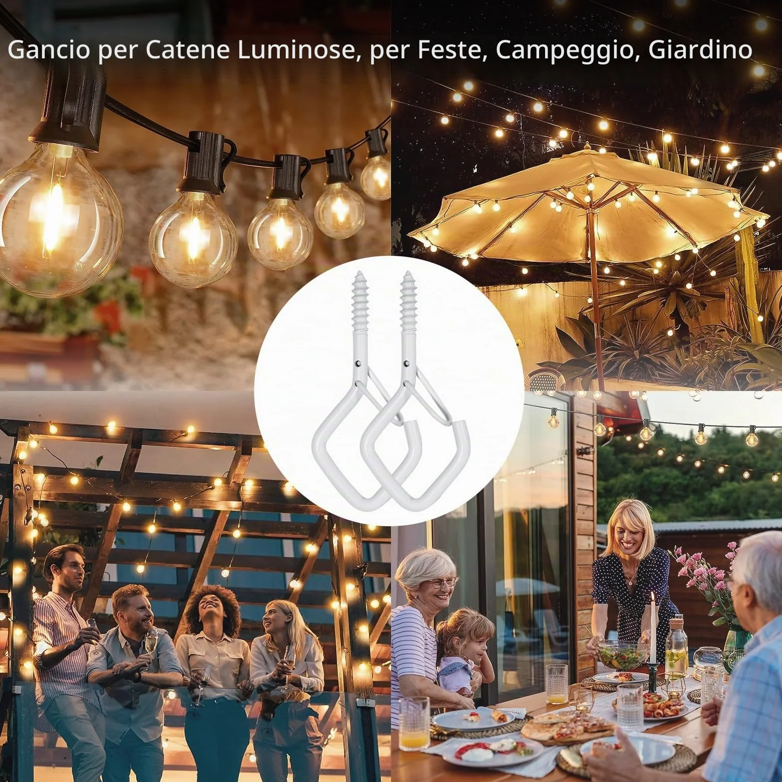 Ganci a vite in acciaio inossidabile bianchi, set da 20 pezzi per parete e soffitto