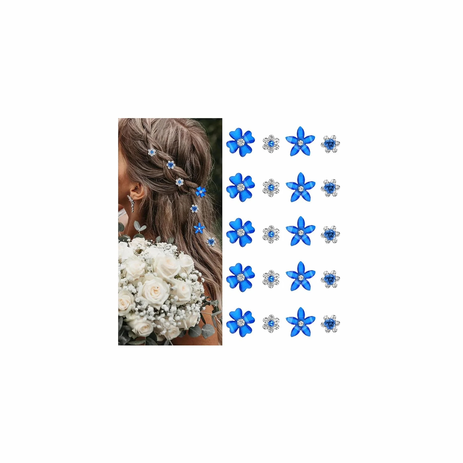 Mezrkuwr 20 fermagli per capelli a forma di fiore con piccoli fiori, in metallo, per donne, ragazze, matrimoni, decorazioni per capelli (4 motivi floreali)