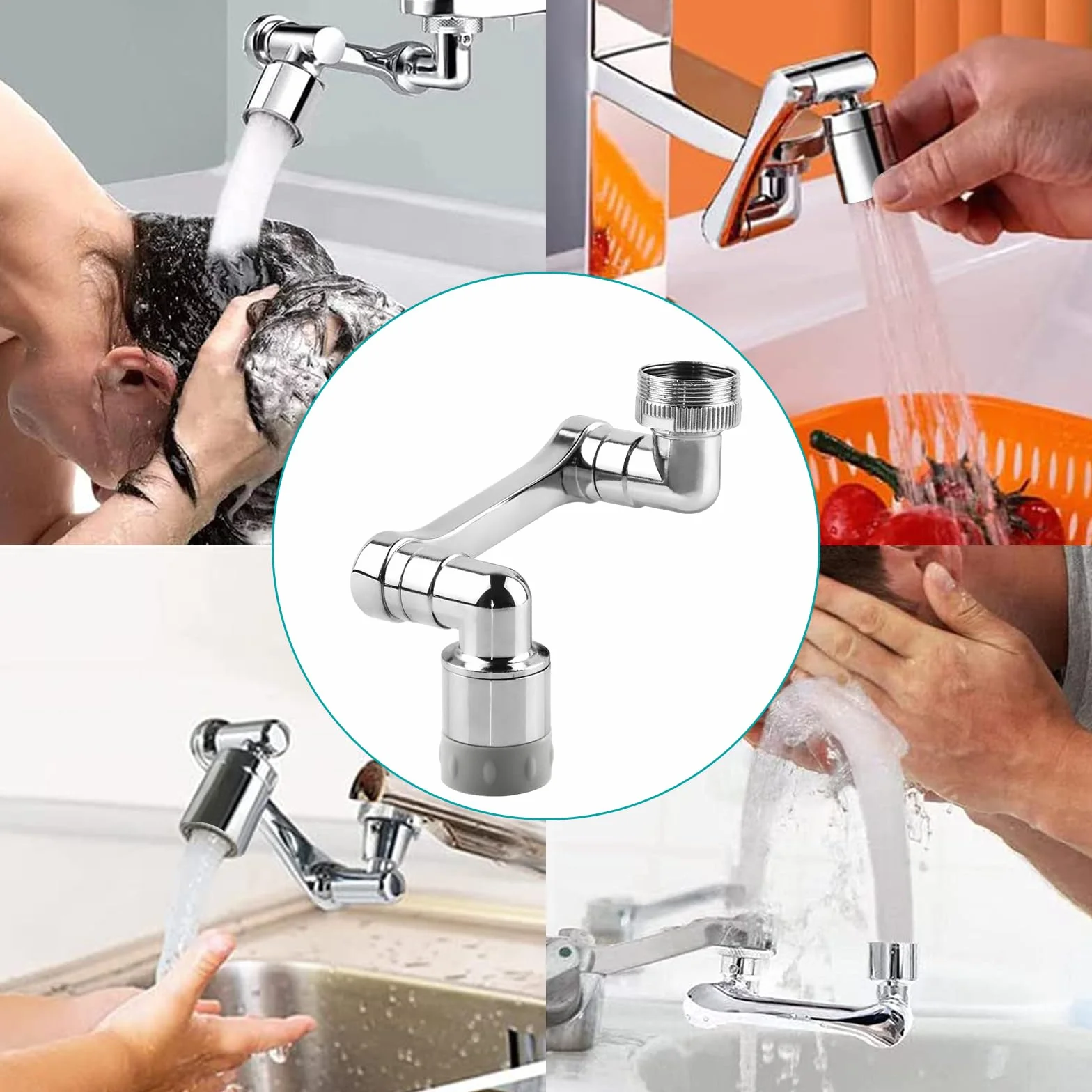 Duotap Rubinetto Allungabile con Rotazione 360° Prolunga Bagno Cucina Girevole 1080 Snodo per Lavandino Adattatore Universale 2 Pezzi
