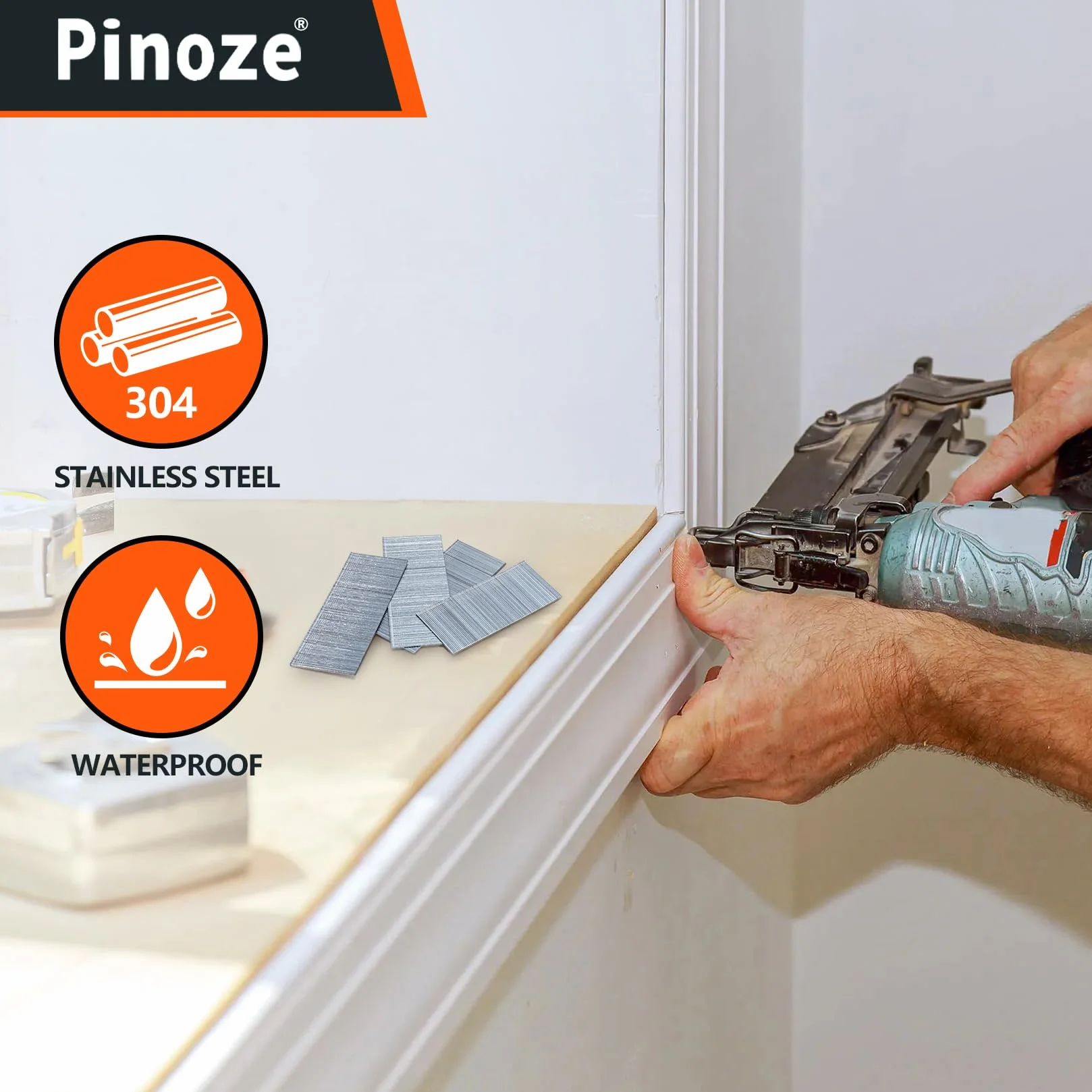 PINOZE Chiodi senza testa in acciaio inox calibro 18, 1200 pezzi, 5,1 cm, 1-1/4", 3/4", in acciaio inossidabile 304