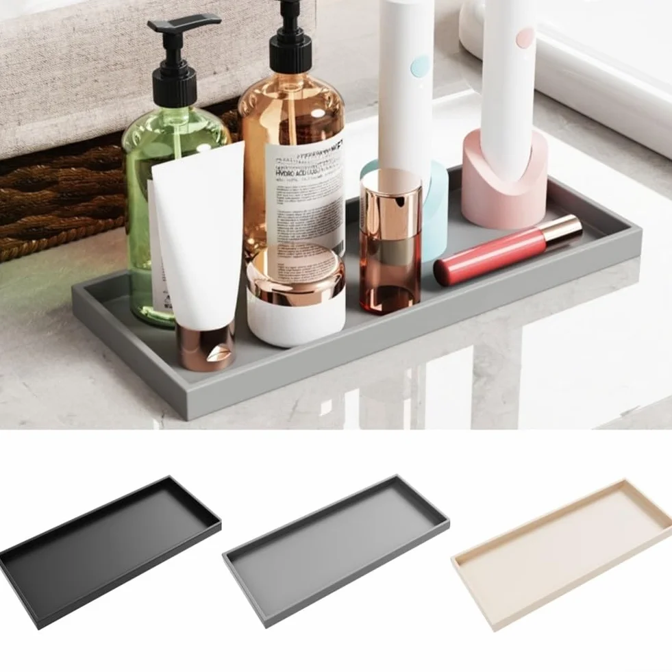 Vassoio da Bagno Rettangolare in Silicone Nero 30 x 12,5 cm Portaoggetti per Sapone Gioielli Profumi