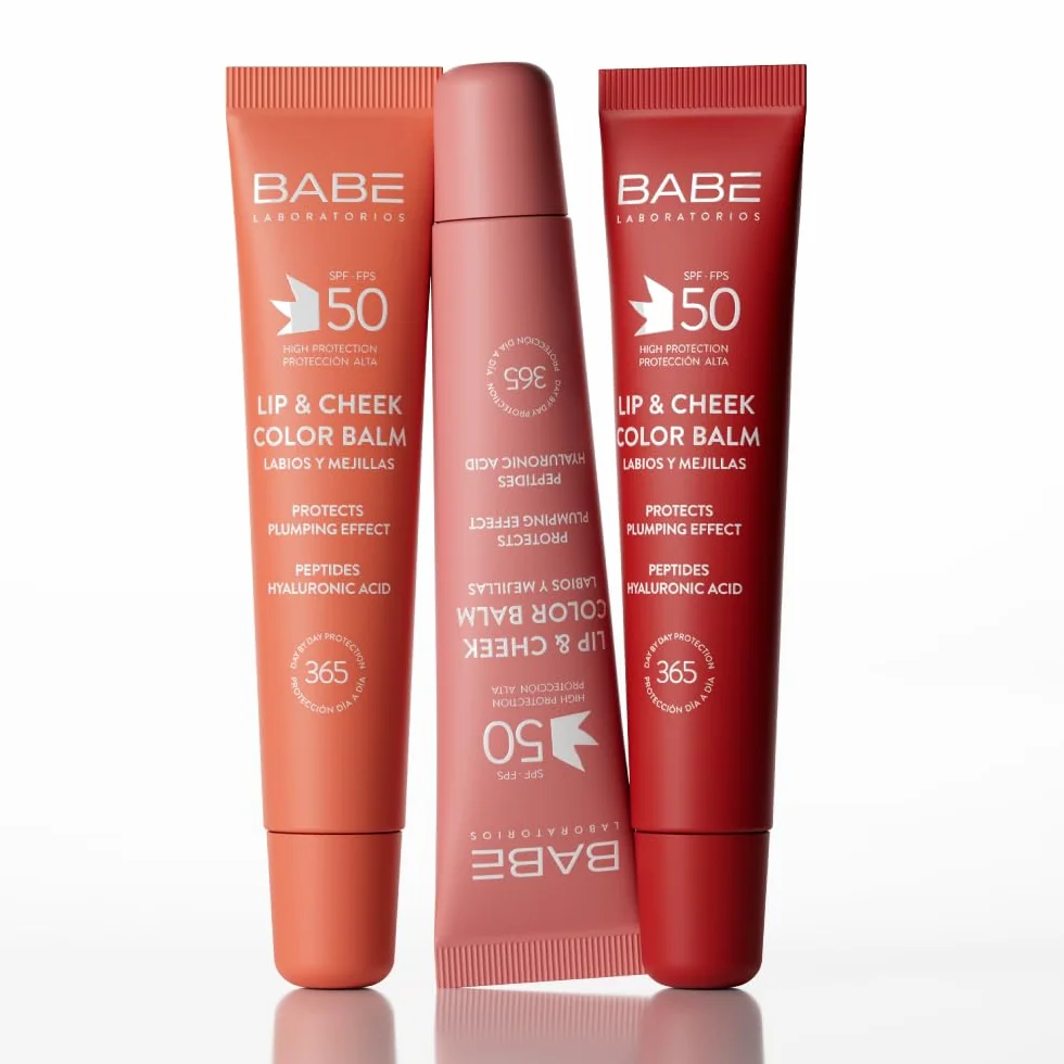 Laboratorios Babé - LIP & CHEEK SPF 50 ROSA - Balsamo fotoprotettivo in tono rosa | Alta protezione solare SPF 50 | Idratazione e effetto volume naturale | Per labbra e guance