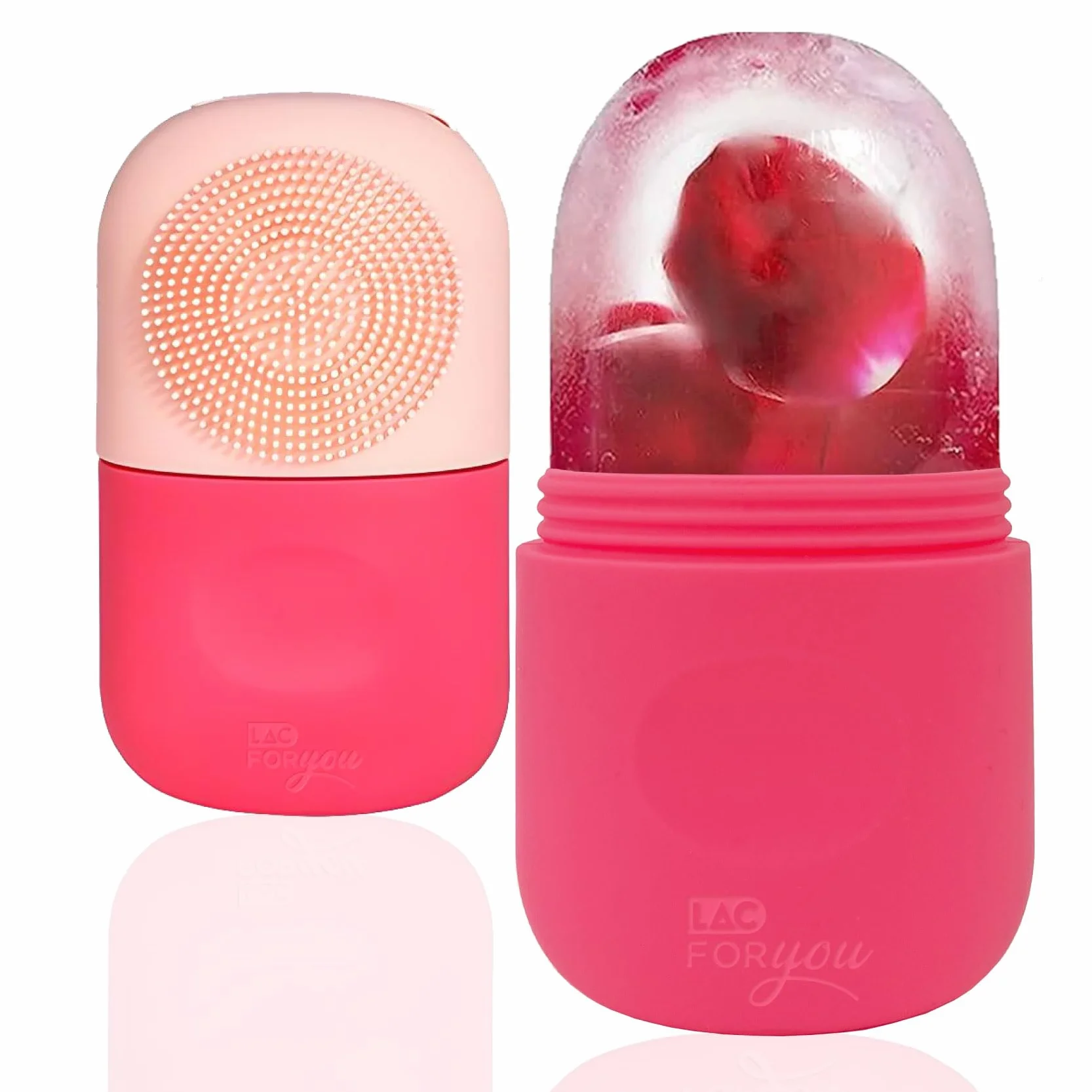 LAC FOR YOU Ice Roller Viso - Rullo Ghiaccio + Spazzola Pulizia Viso - Skincare Accessori per Ridurre il Gonfiore e Restringere i Pori