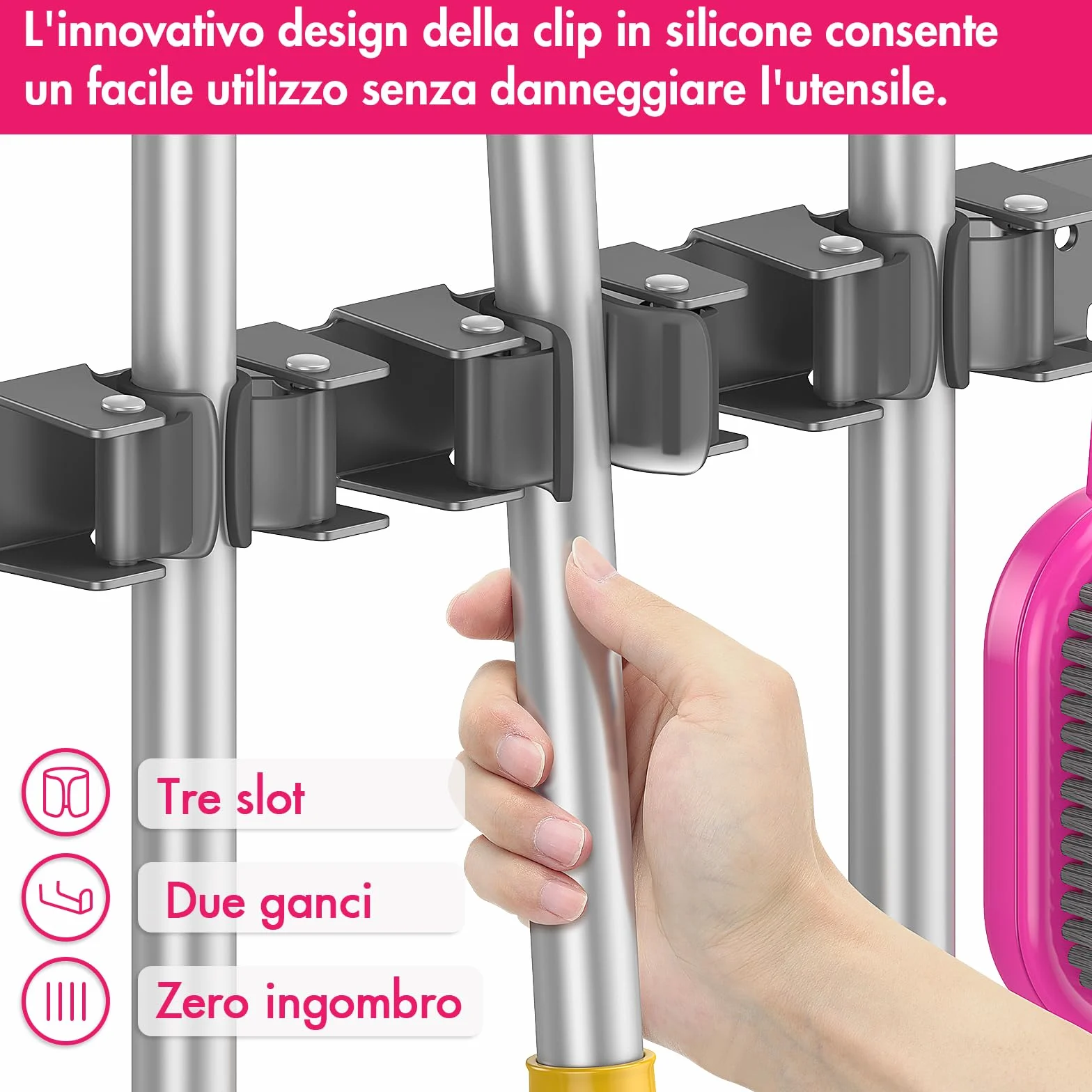 Portascope da Muro con 3 Supporti e 2 Ganci Autoadesivo Nero