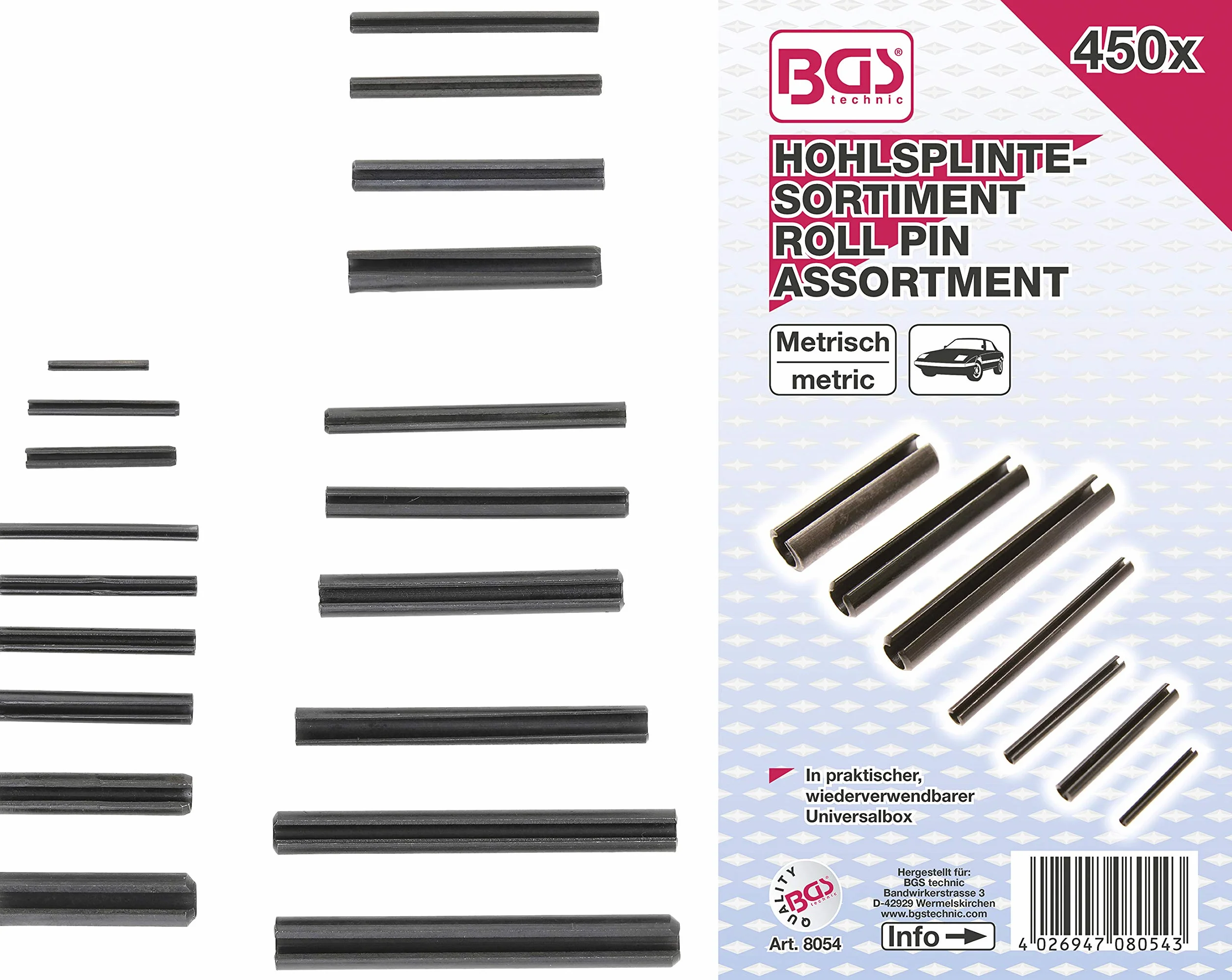 BGS 8054 Assortimento perni elastici 450 pz.