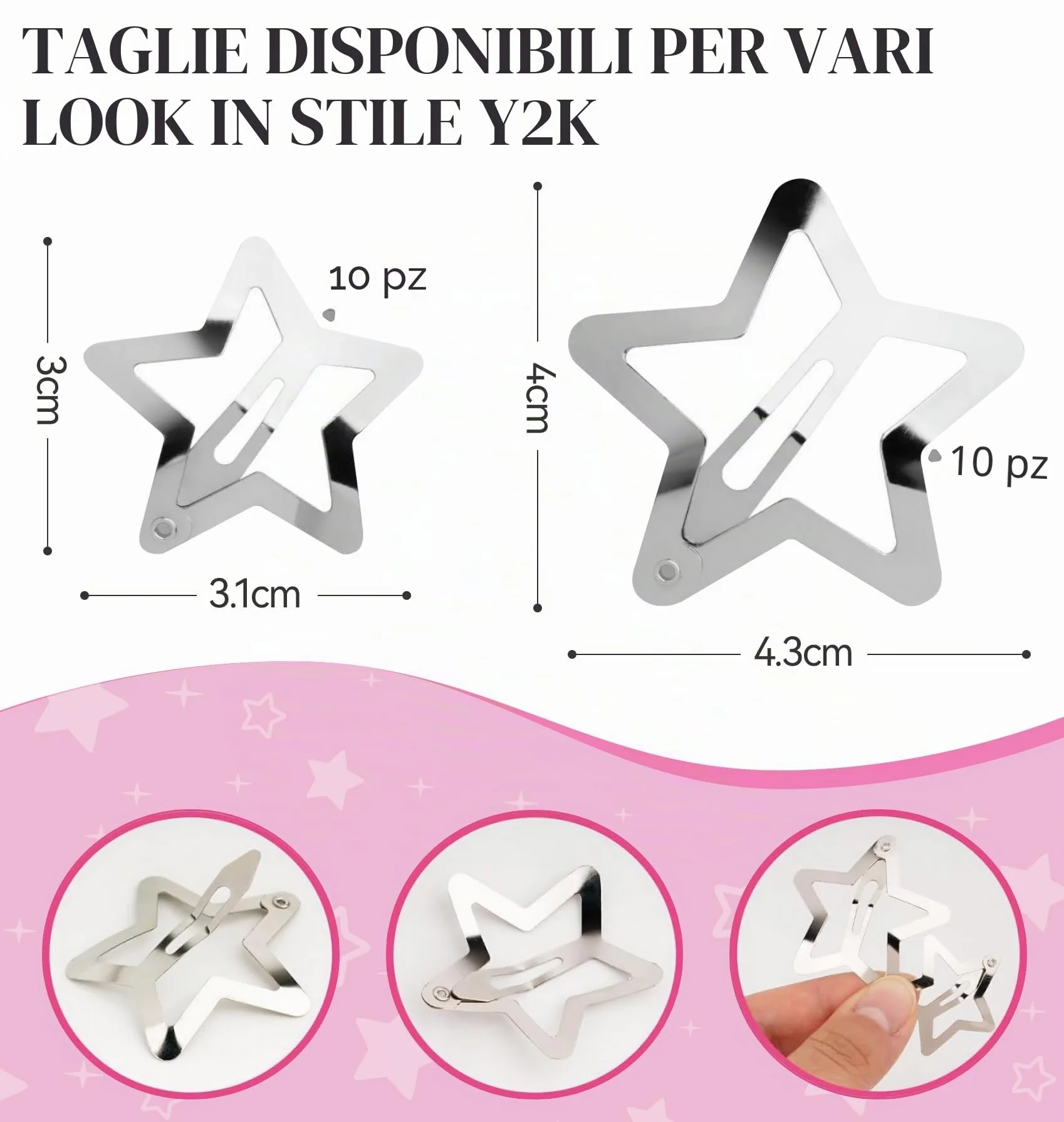 Fermagli per capelli Y2K a forma di stella, color argento, graziosi, accessori per capelli per ragazze, forcine per capelli per donne e ragazze (20 pezzi)