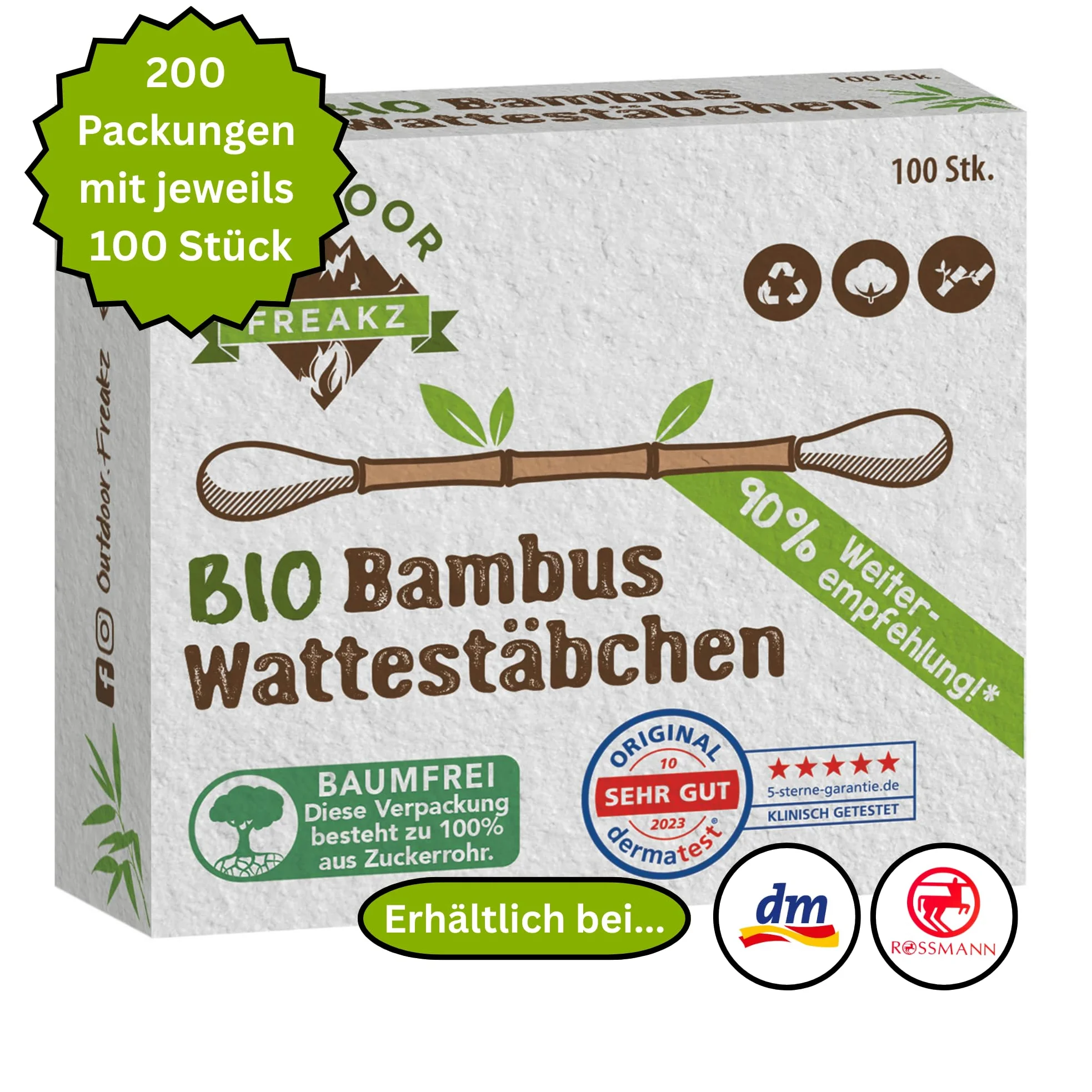 20.000 tamponi di cotone di bambù 100% biodegradabili, 100 pezzi per confezione (200 confezioni)