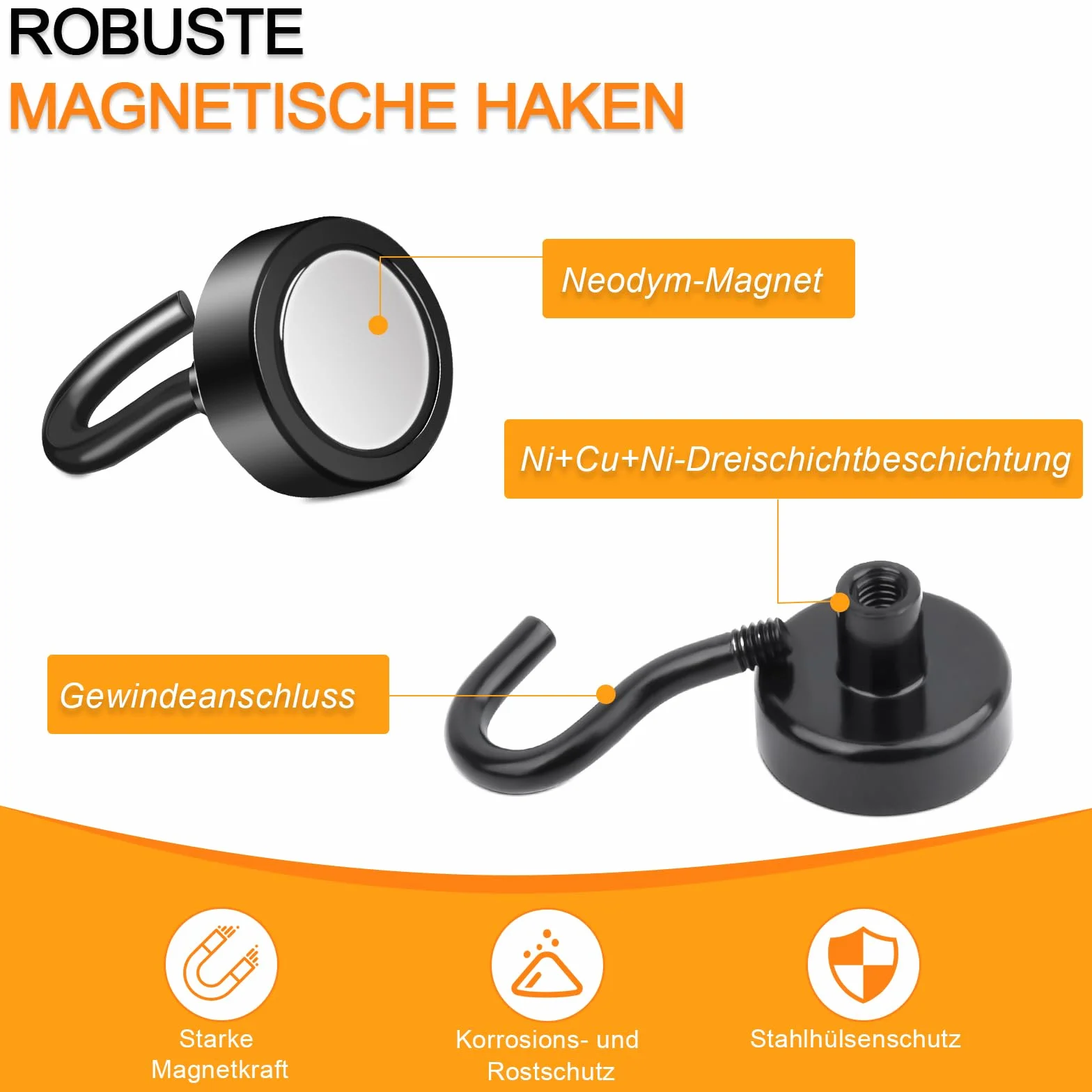 Ganci magnetici al neodimio 16 mm 1 kg extra forti confezione da 10 nero
