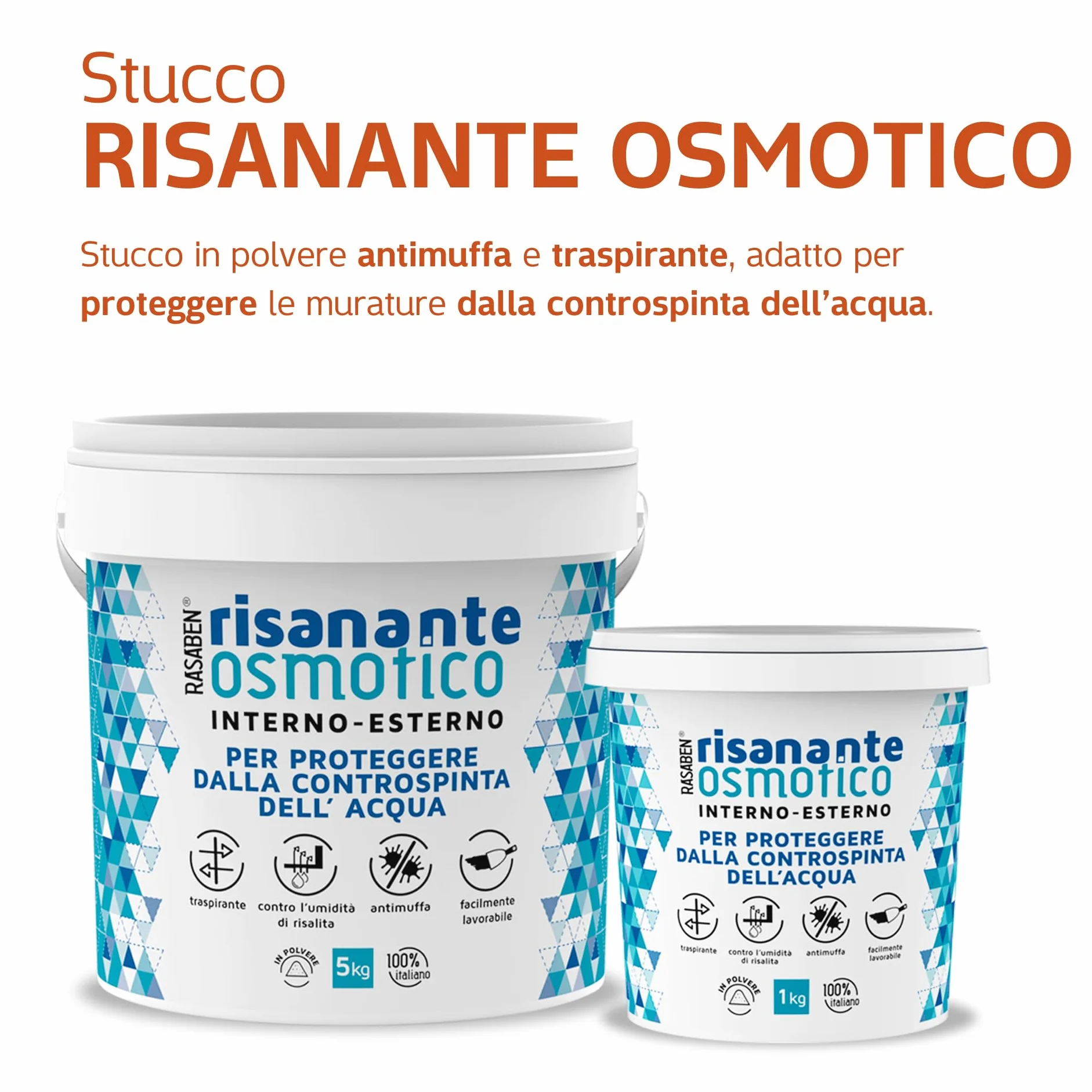 RASABEN Risanante Osmotico Stucco in Polvere per Risanamento Murature Umide Impermeabilizzare Pareti Pavimenti Antimuffa Traspirante 1kg Made in Italy