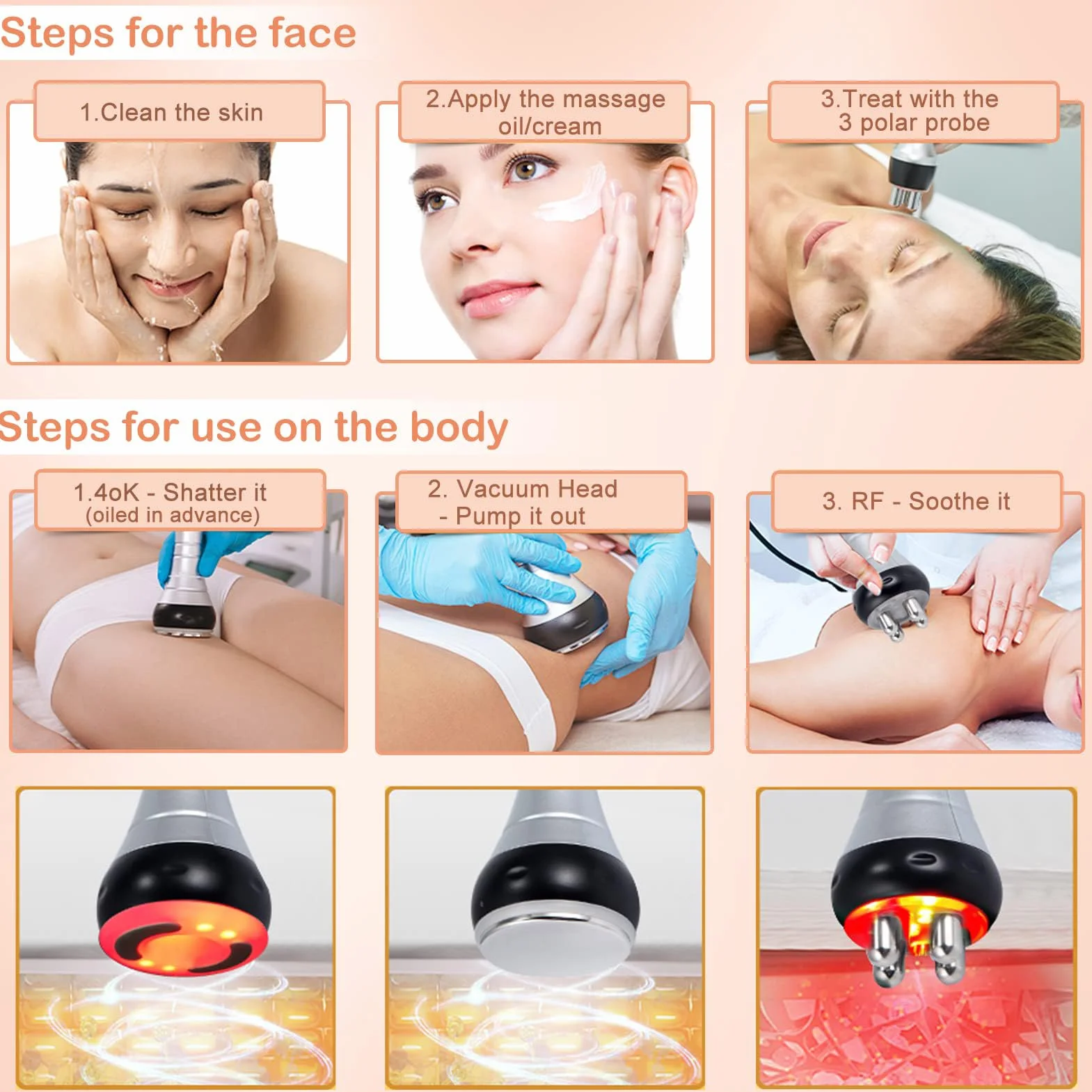 6 In 1 Anticellulite Macchinario radiofrequenza professionale viso,attrezzatura professionale di bellezza, macchina per scolpire il corpo, per pancia, tonificazione e tonificazione del corpo (Bianco)