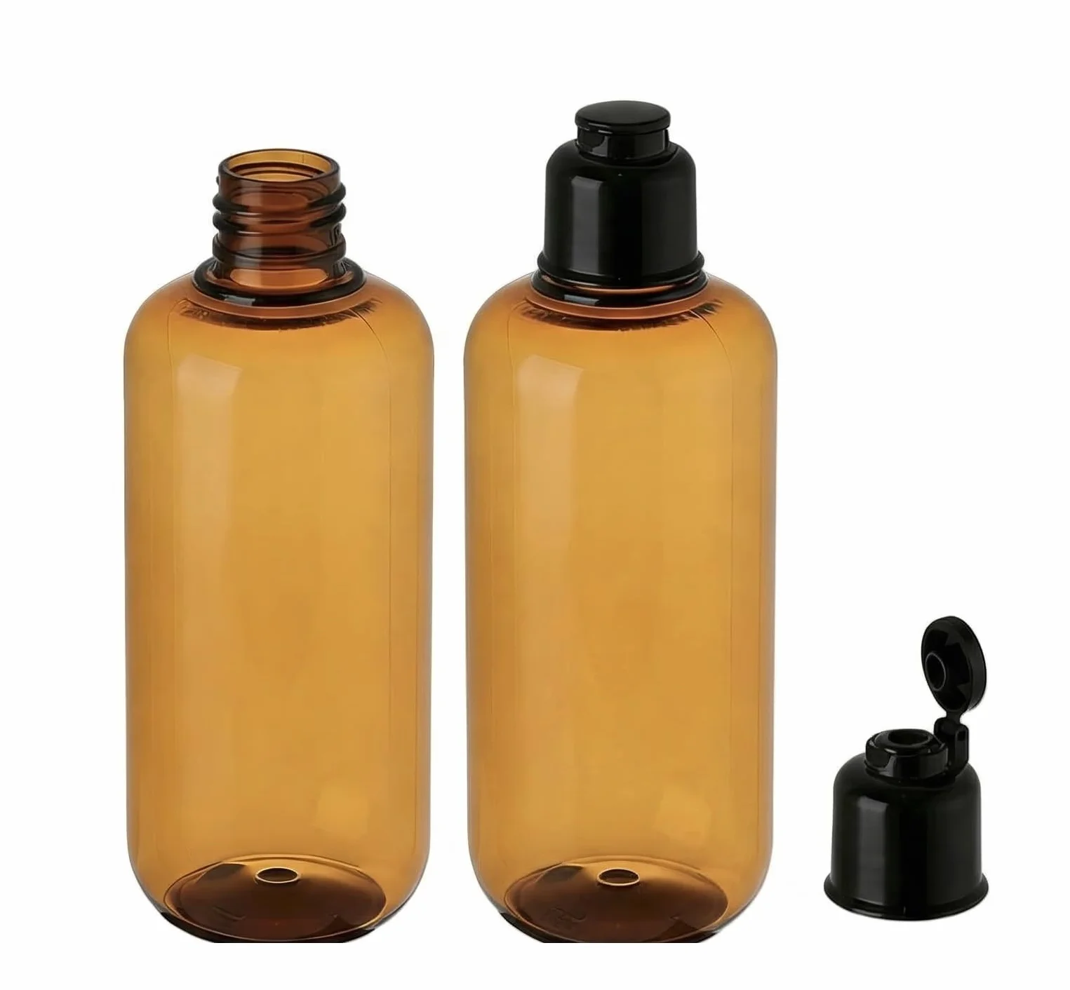VASANA 200 ml di ricarica vuota in plastica da spremere con tappo nero per trucco, oli essenziali, shampoo, gel doccia liquido per il corpo e sapone fai da te, confezione da 2 (ambra) 300ml Ambra