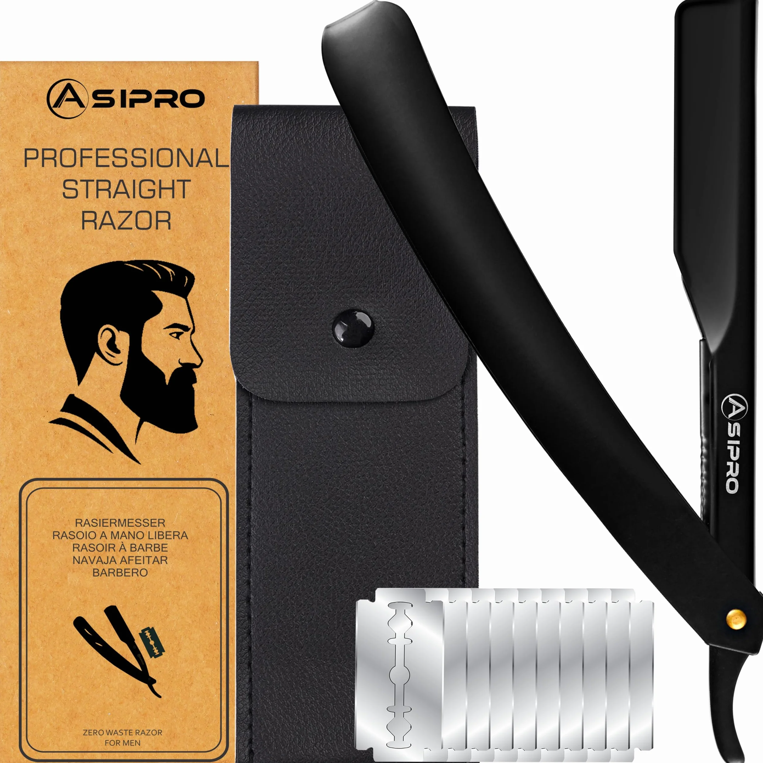 Rasoio a Mano Libera Professionale (20 Mezze lamette) 10 Lama Barba Singola e Custodia Protettiva per la Rasatura e la Cura dei Contorni di Barba Rasoio Barbiere Rаsoio Monolama Professionale