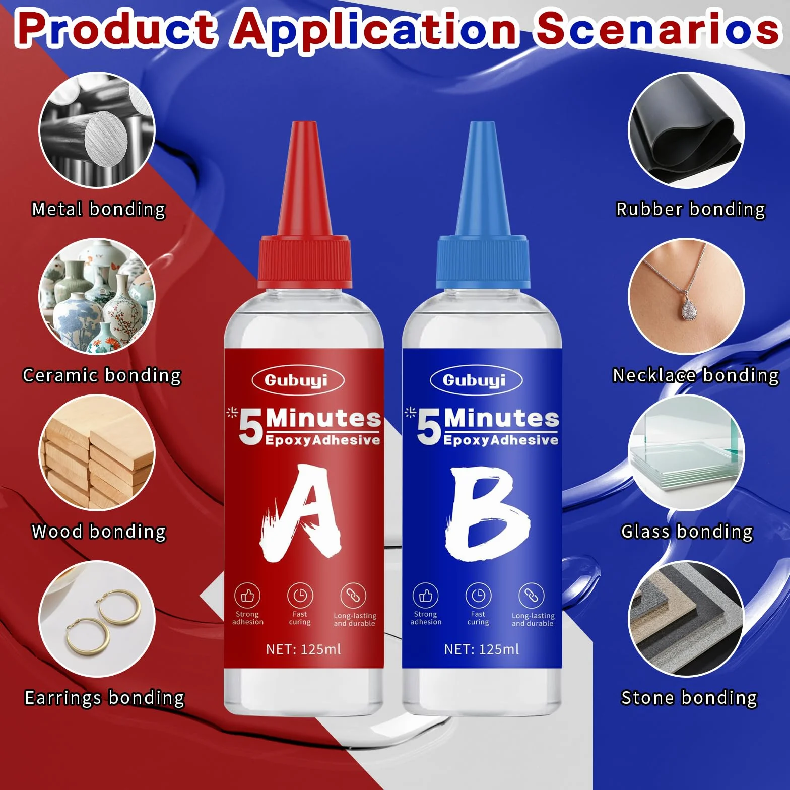 Colla Epossidica Bicomponente per Plastica, Adesivo Rapido Resistente Alte Temperature Ceramica Porcellana Legno