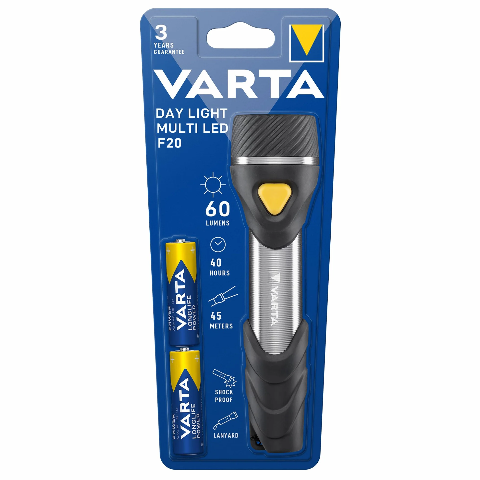 VARTA Torcia Day Light Multi LED F20 9 LED con 2x batterie AA Longlife Power