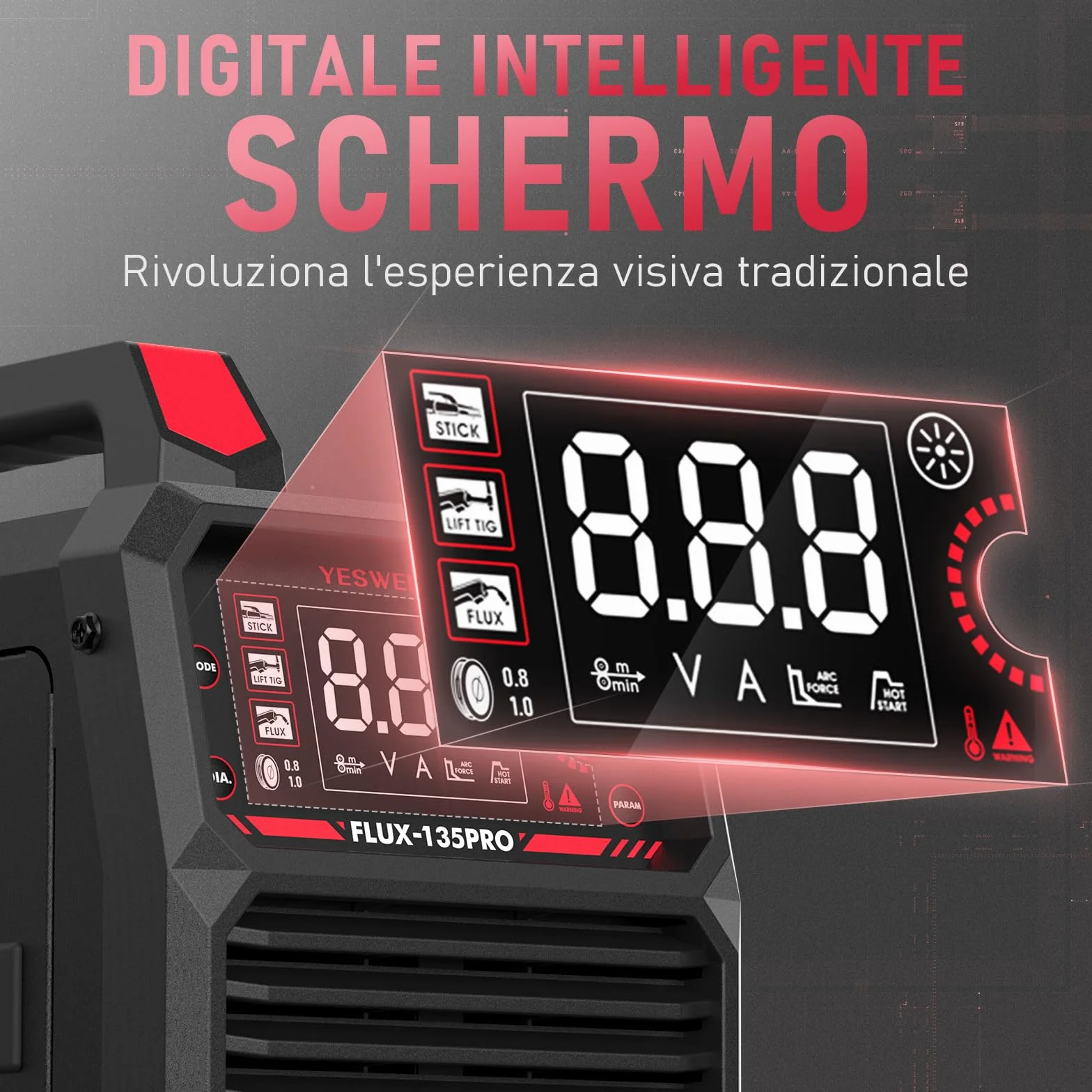 YESWELDER 135Amp Saldatrice MIG Senza Gas 230V 3-in-1 Saldatore LED con 2 Confezioni Filo