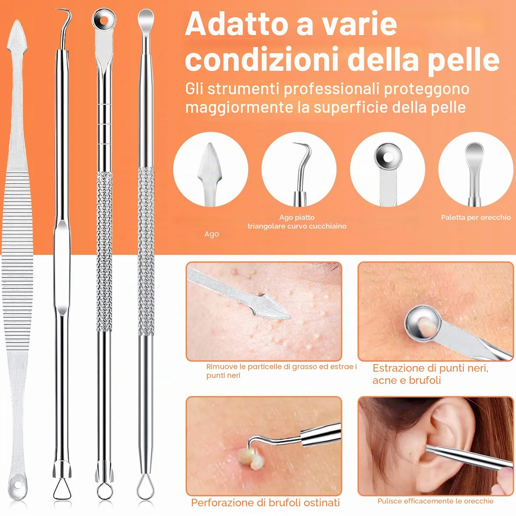 Kit di Strumenti per la Rimozione dei Punti Neri [15 Pezzi], IUMAKEVP Estrattori per Brufoli Professionale in Acciaio Inossidabile per il Trattamento e la Togli di Comedoni e Acne sul Viso (Argento)