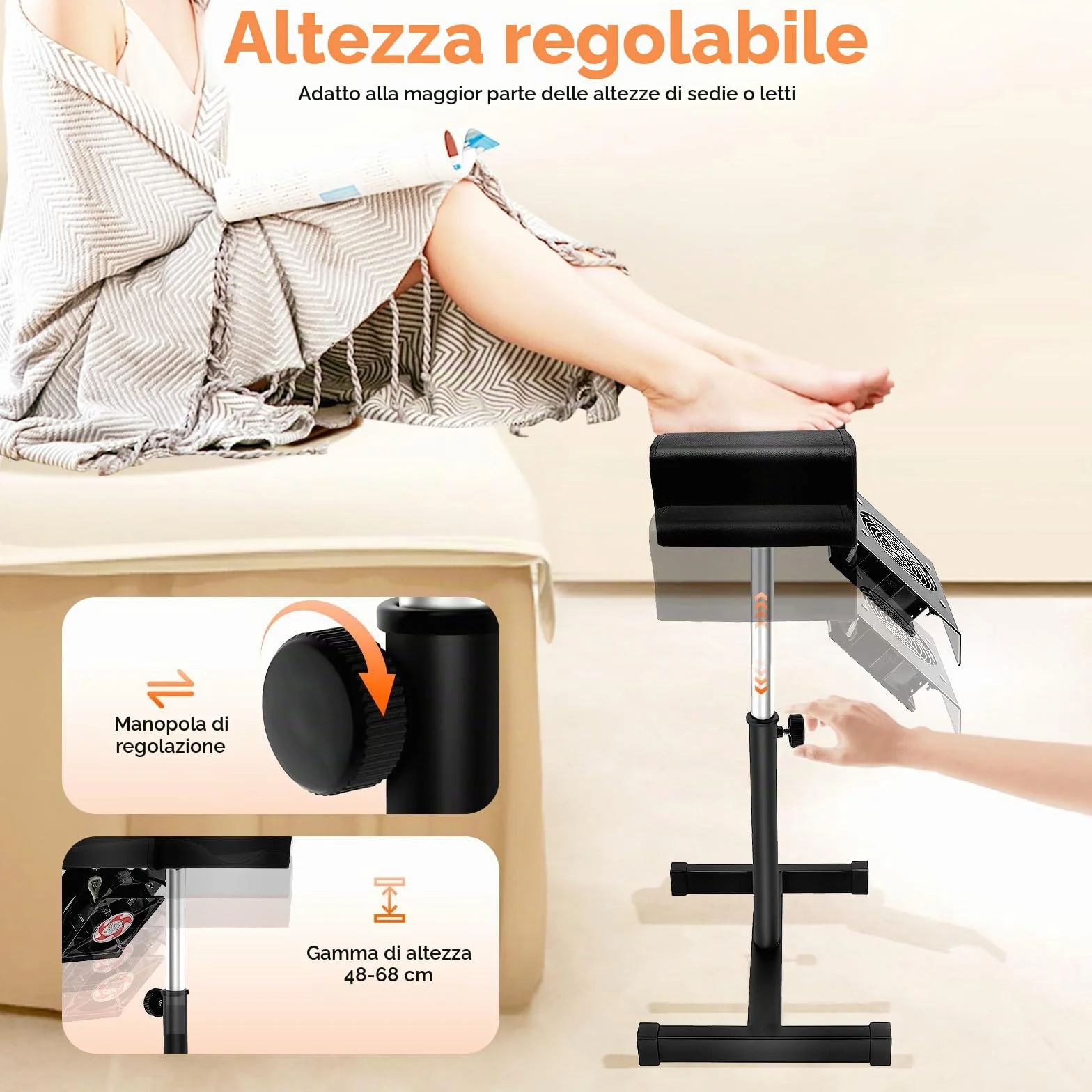 Poggia Piede Pedicure 2 in 1 Poggiapiedi Pedicure Manicure con Catturapolvere Portatile Sgabello per pedicure Sgabello Regolabile 48-68 cm Per La Cura Dei Piedi, Regolabile in Altezza