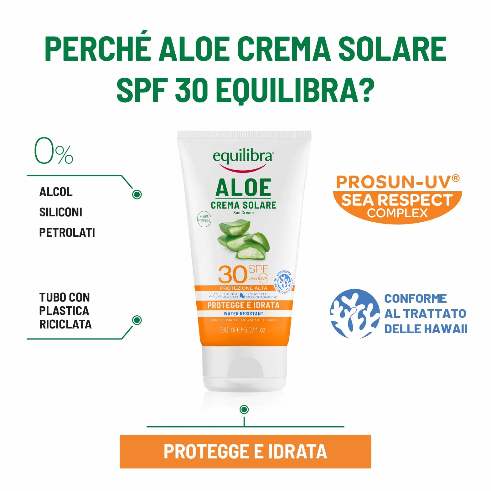 equilibra Solari, Aloe Crema Solare SPF 30 Travel Size, a Base di Aloe Vera, Vitamina C ed E, Olio di Argan, Olio di Cocco e Burro di Karité, Per un'Abbronzatura Sana e Naturale, Water Resistant, 75ml