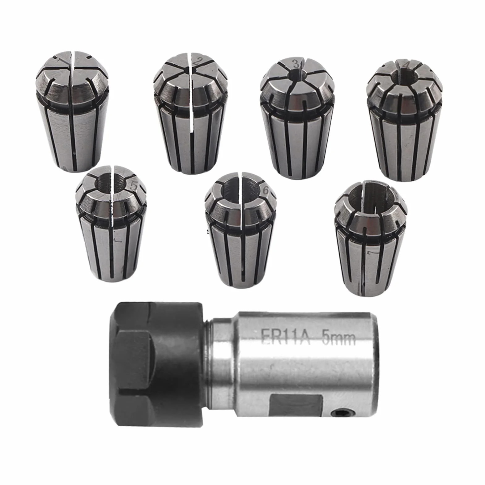 Set di Colletti ER11 7 Pcs 5 Mm Asta di Estensione Albero Motore 1-7 Mm Collette a Molla per CNC