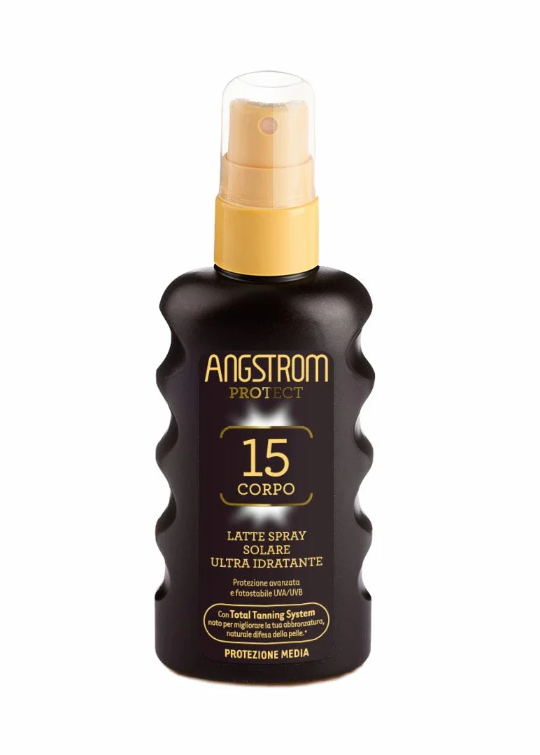 Angstrom Protezione Corpo Latte Spray Solare Ultra Idratante, con Filtri Solari UVA/UVB, Total Tanning System per Migliorare la Naturale Abbronzatura, Dermatogicamente Testato, 175 ml