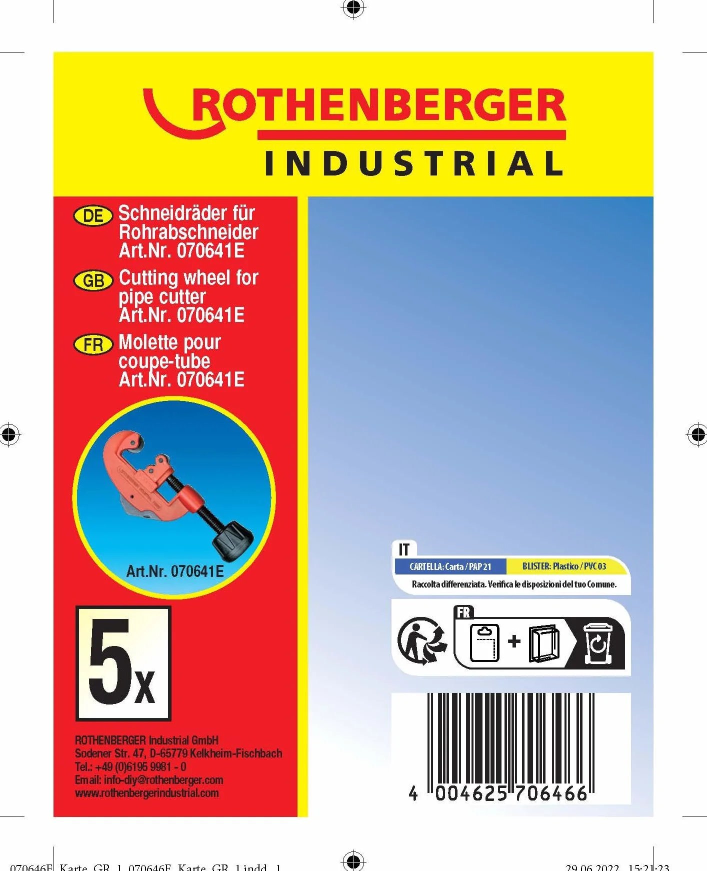 ROTHENBERGER Industrial Rotella da taglio di ricambio per tagliatubi, 5 pezzi, nera