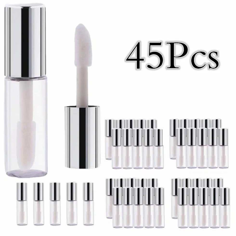 Mini tubo vuoto per lucidalabbra, Tubi per Lucidalabbra con Bacchetta, 45 pezzi mini balsamo per labbra da 1,2 ml bottiglia carina contenitore cosmetico vuoto tubo lucidante da viaggio