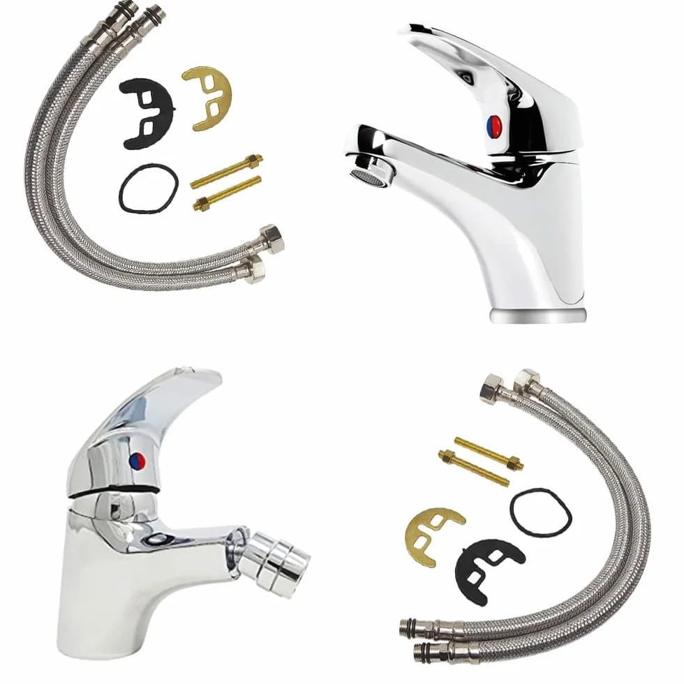 Rubinetto Bagno Lavabo e Bidet Ottone Cromato Coppia Miscelatori